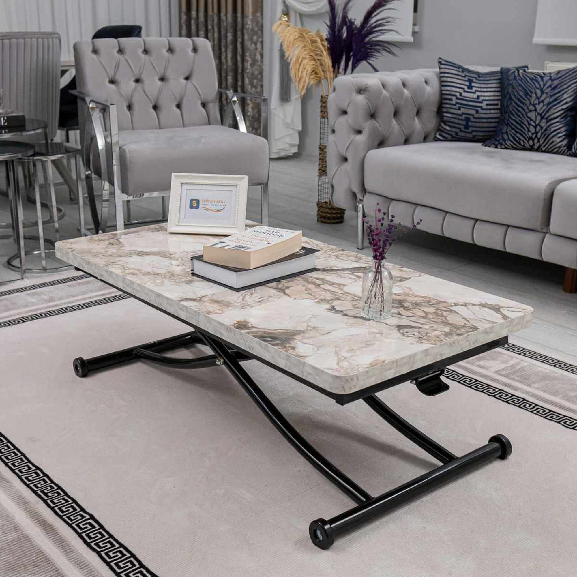 Masa de cafea Juppo Int, alb marmura negru, MDF, capacitate 125 kg, alb marble / negru — imaginea 5