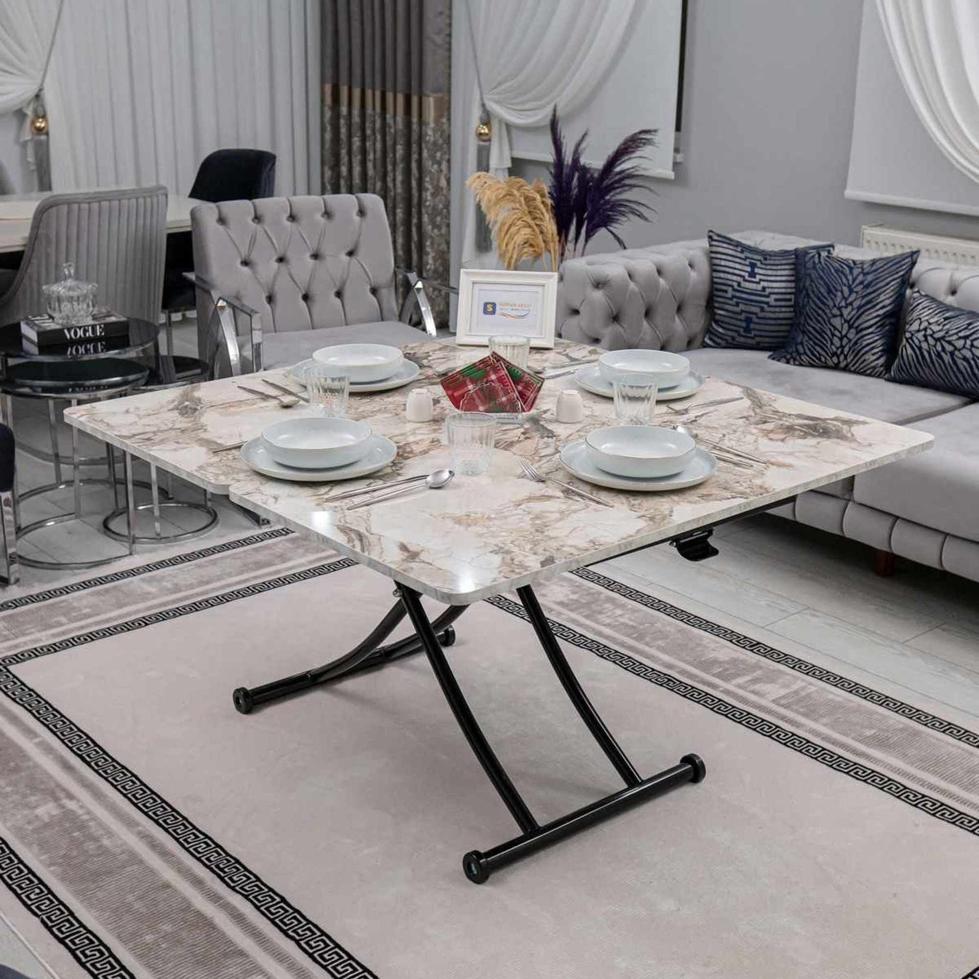 Masa de cafea Juppo Int, alb marmura negru, MDF, capacitate 125 kg, alb marble / negru — imaginea 6