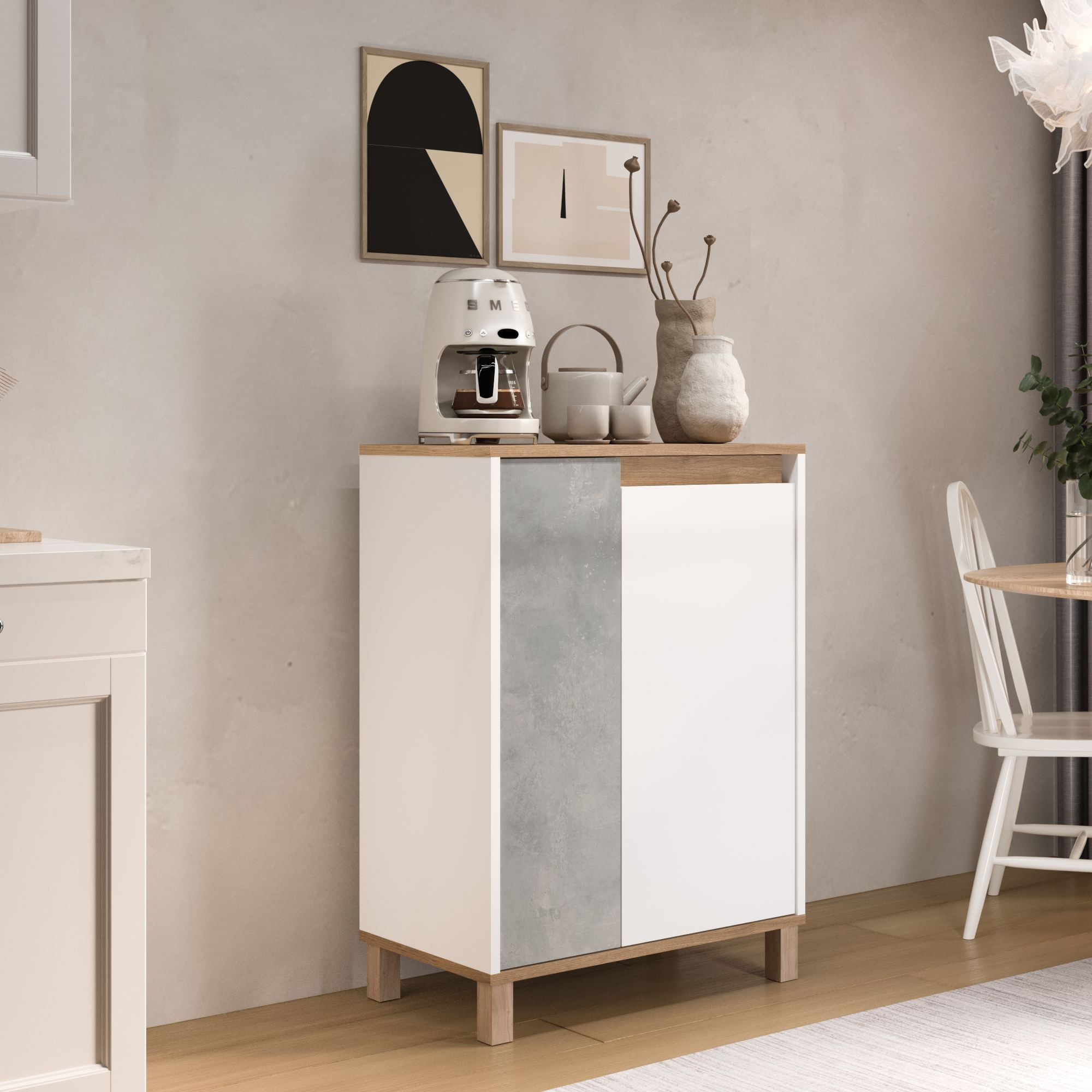 Dulap Nord - ND16-SW, 69,7 x 97 x 40 cm, alb stejar gri, PAL melaminat, spatiu de depozitare, fixare pe perete — imaginea 4
