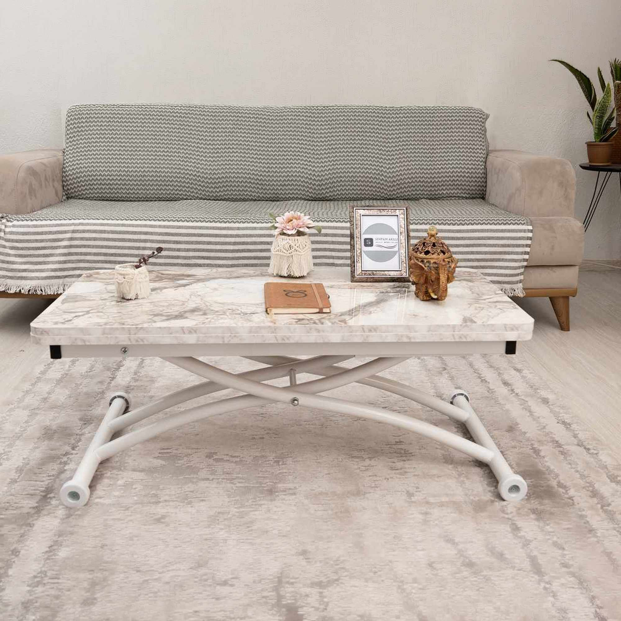 Masa de cafea Mini Juppo Ext, alb marmura alb, MDF, capacitate 125 kg, alb marble / alb — imaginea 2