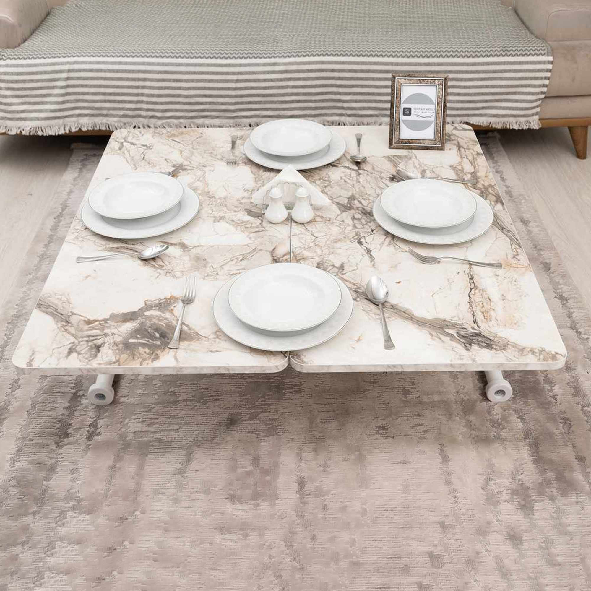 Masa de cafea Mini Juppo Ext, alb marmura alb, MDF, capacitate 125 kg, alb marble / alb — imaginea 3
