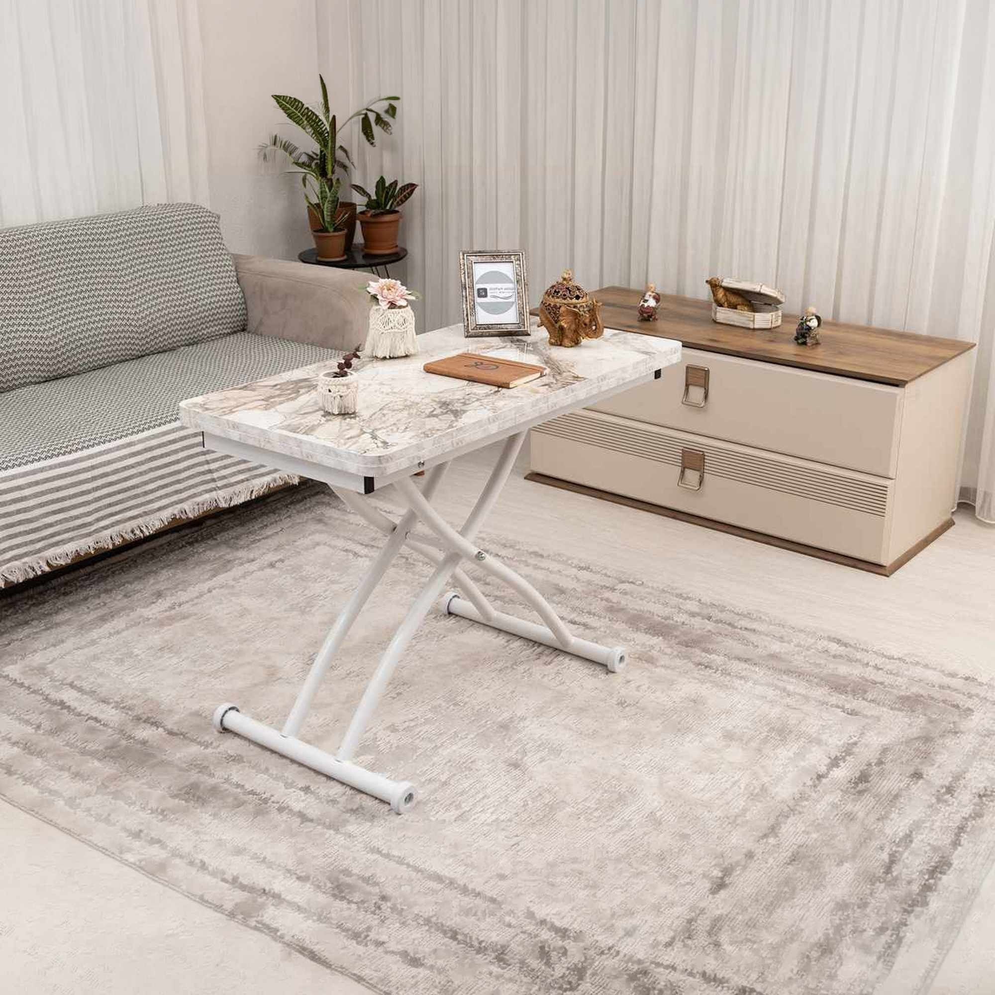 Masa de cafea Mini Juppo Ext, alb marmura alb, MDF, capacitate 125 kg, alb marble / alb — imaginea 5