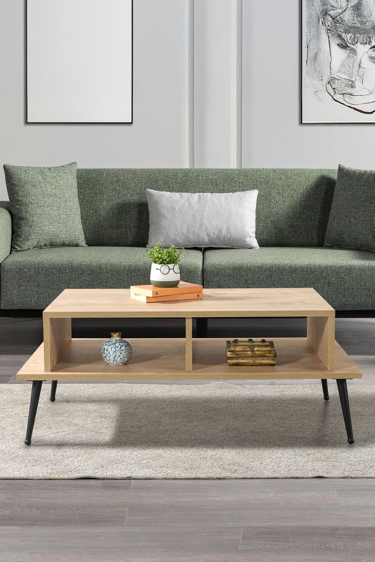 Masa de cafea Şile 2008, 100 x 40 x 56 cm, stejar safir, PAL melaminat, design compact — imaginea 2