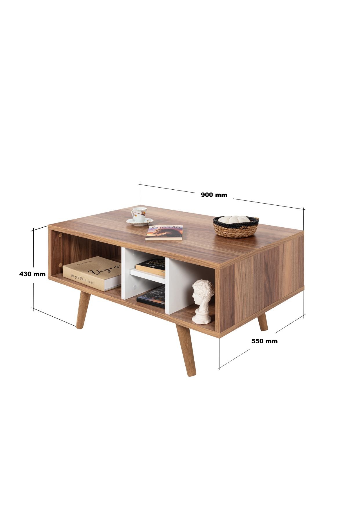 Masa de cafea Sina 2025, 90 x 43 x 55 cm, nuc alb, PAL melaminat, design compact — imaginea 3