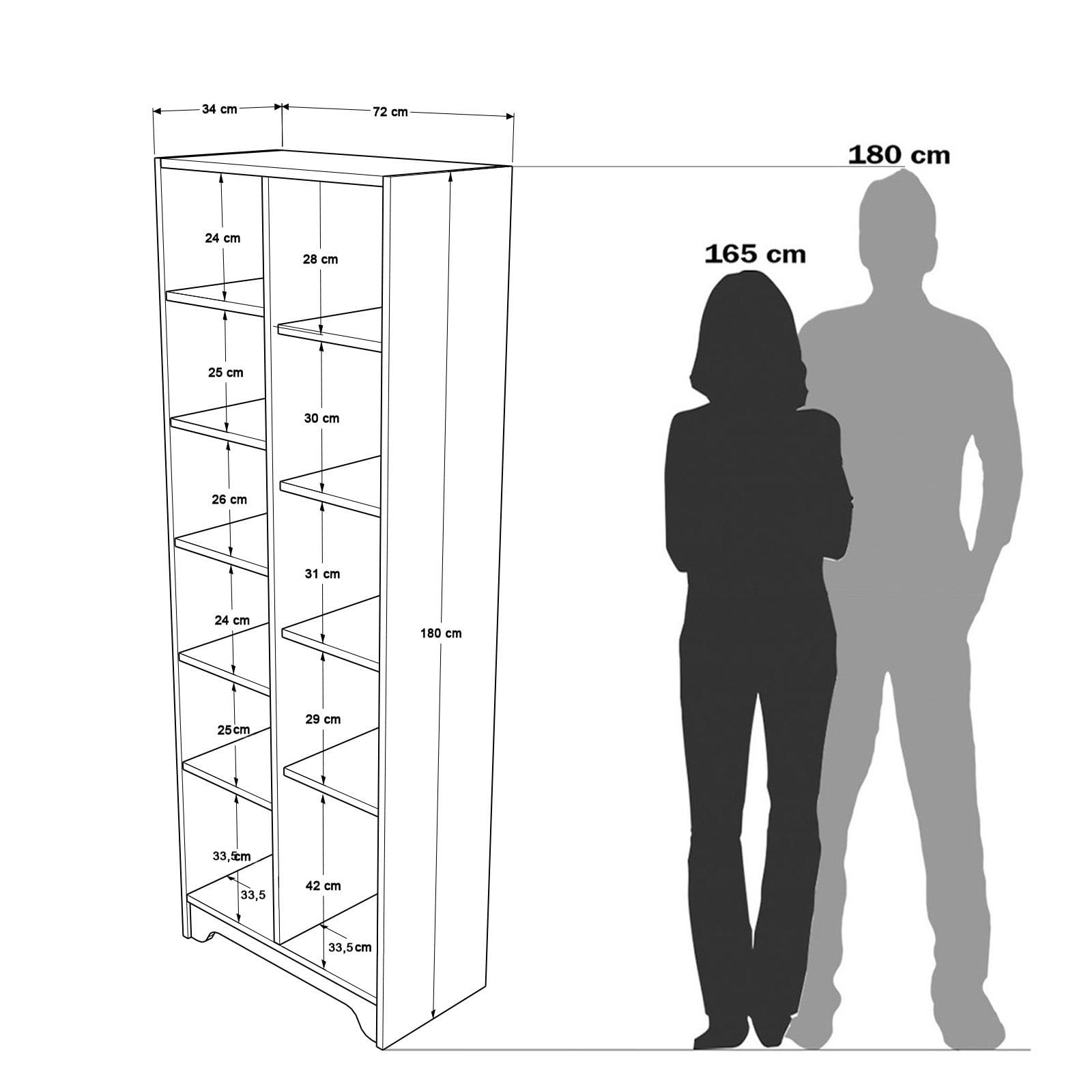 Dulap LIB2-SW, 72 x 180 x 34 cm, stejar alb, PAL melaminat, spatiu de depozitare, fixare pe perete — imaginea 4