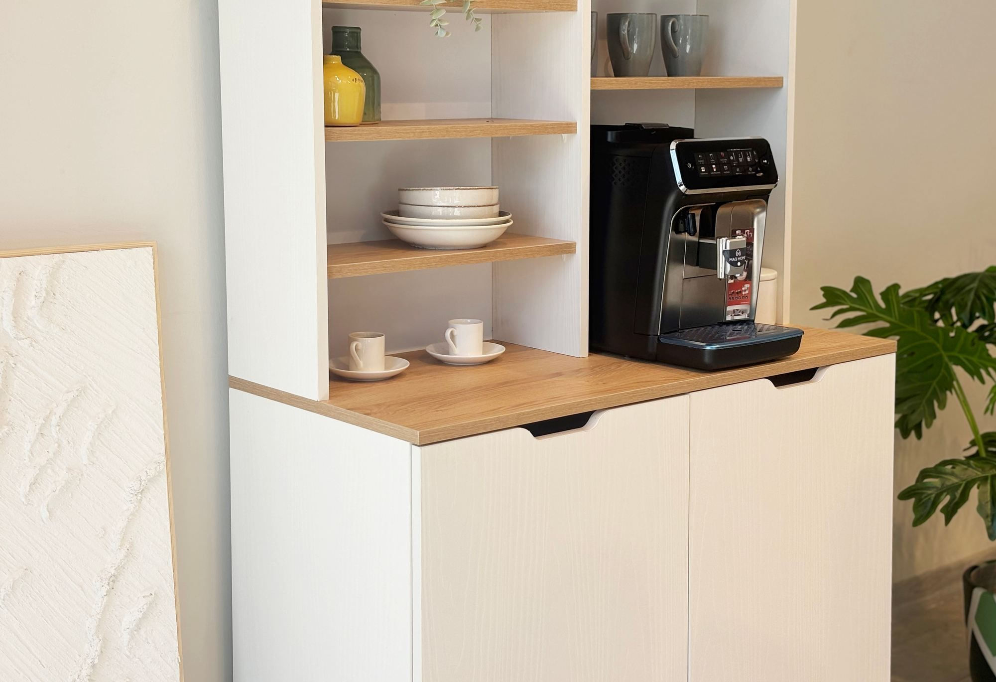 Dulap pentru cafea Flexa, 100 x 190 x 45 cm, stejar crem, PAL melaminat — imaginea 3