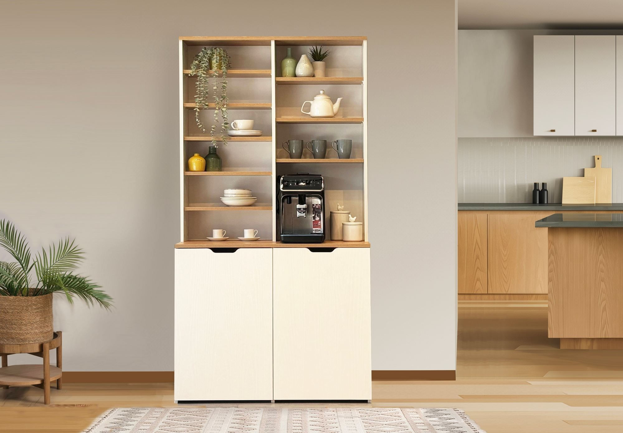 Dulap pentru cafea Flexa, 100 x 190 x 45 cm, stejar crem, PAL melaminat — imaginea 6