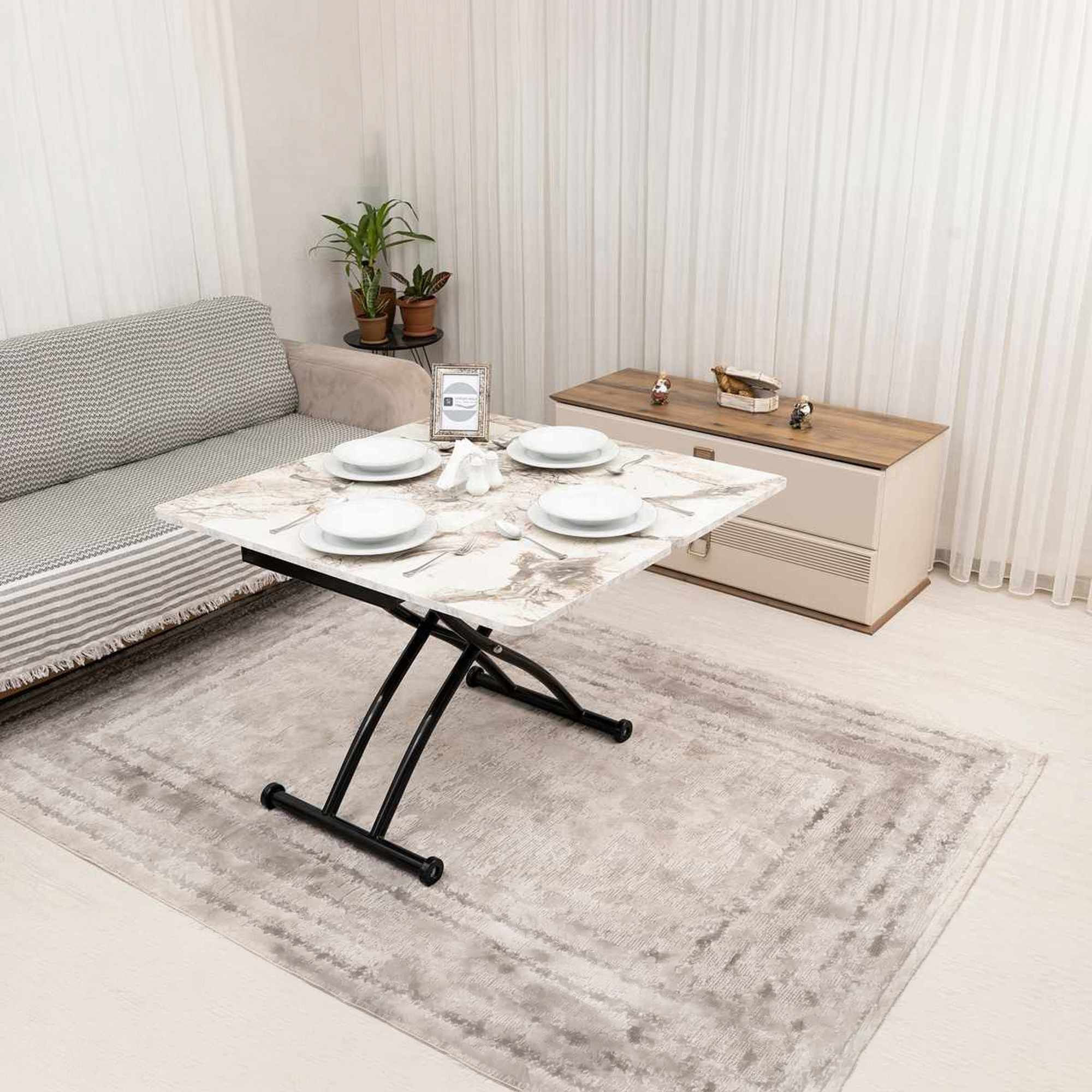 Masa de cafea Mini Juppo Ext, alb marmura negru, MDF, capacitate 125 kg, alb marble / negru — imaginea 3