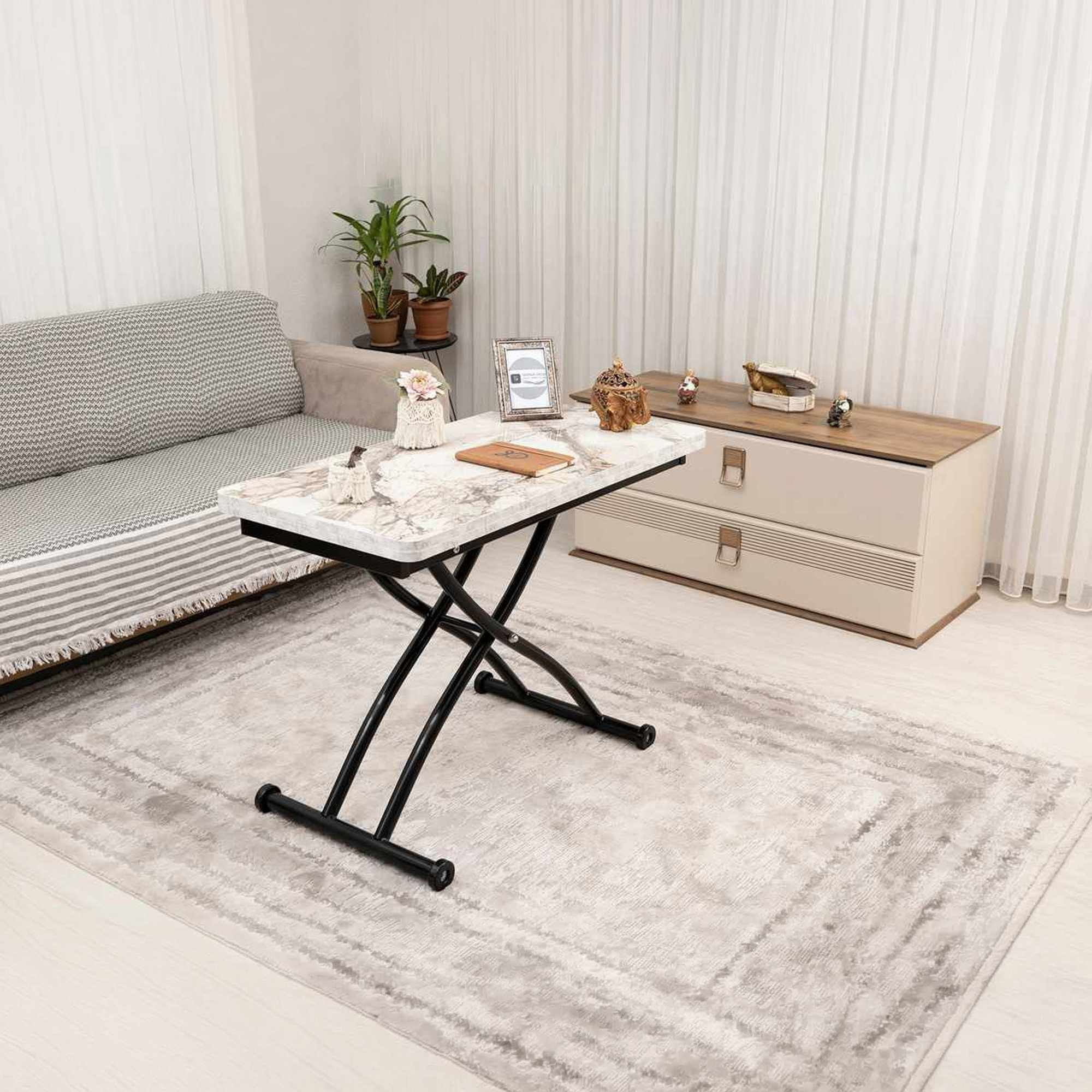 Masa de cafea Mini Juppo Ext, alb marmura negru, MDF, capacitate 125 kg, alb marble / negru — imaginea 4
