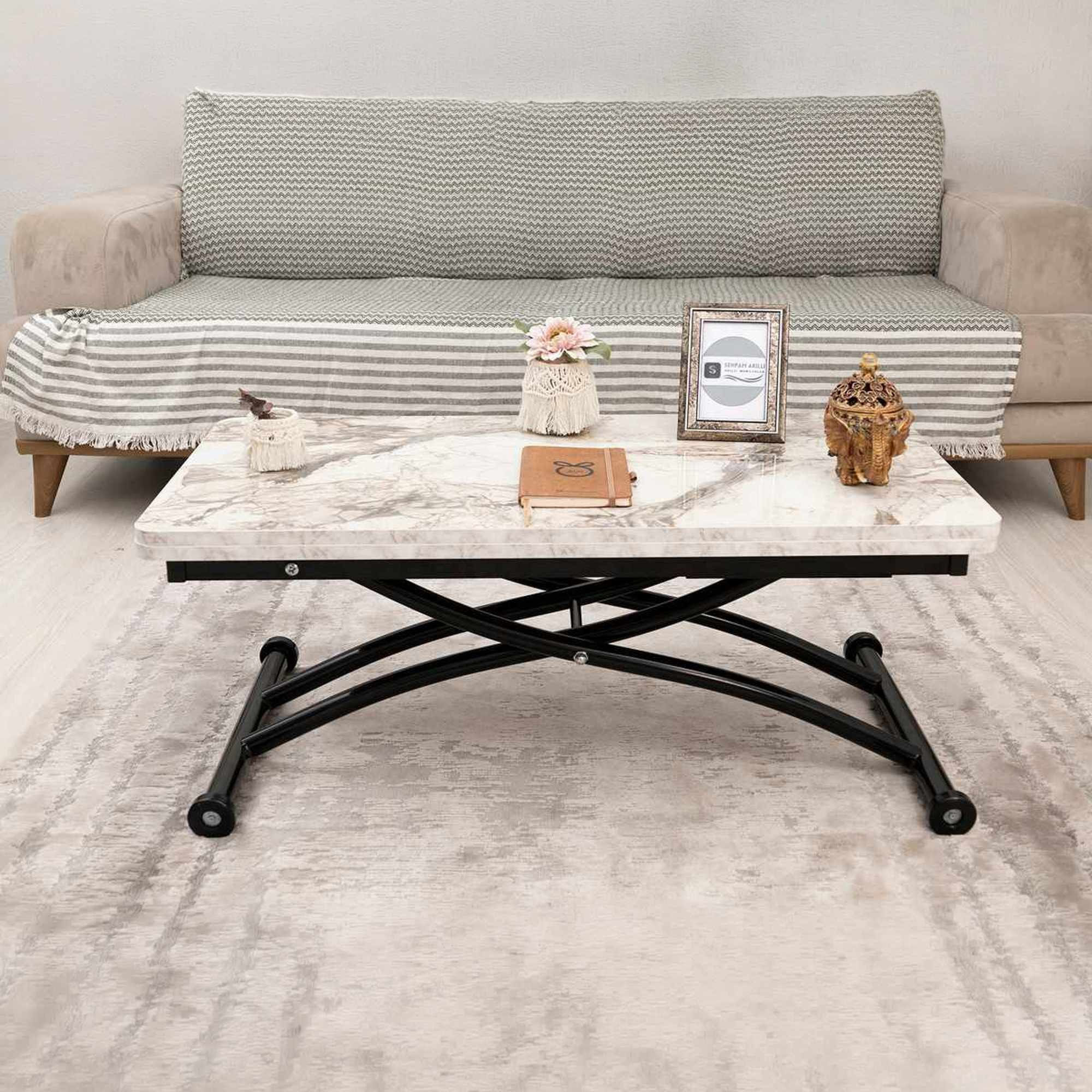 Masa de cafea Mini Juppo Ext, alb marmura negru, MDF, capacitate 125 kg, alb marble / negru — imaginea 5