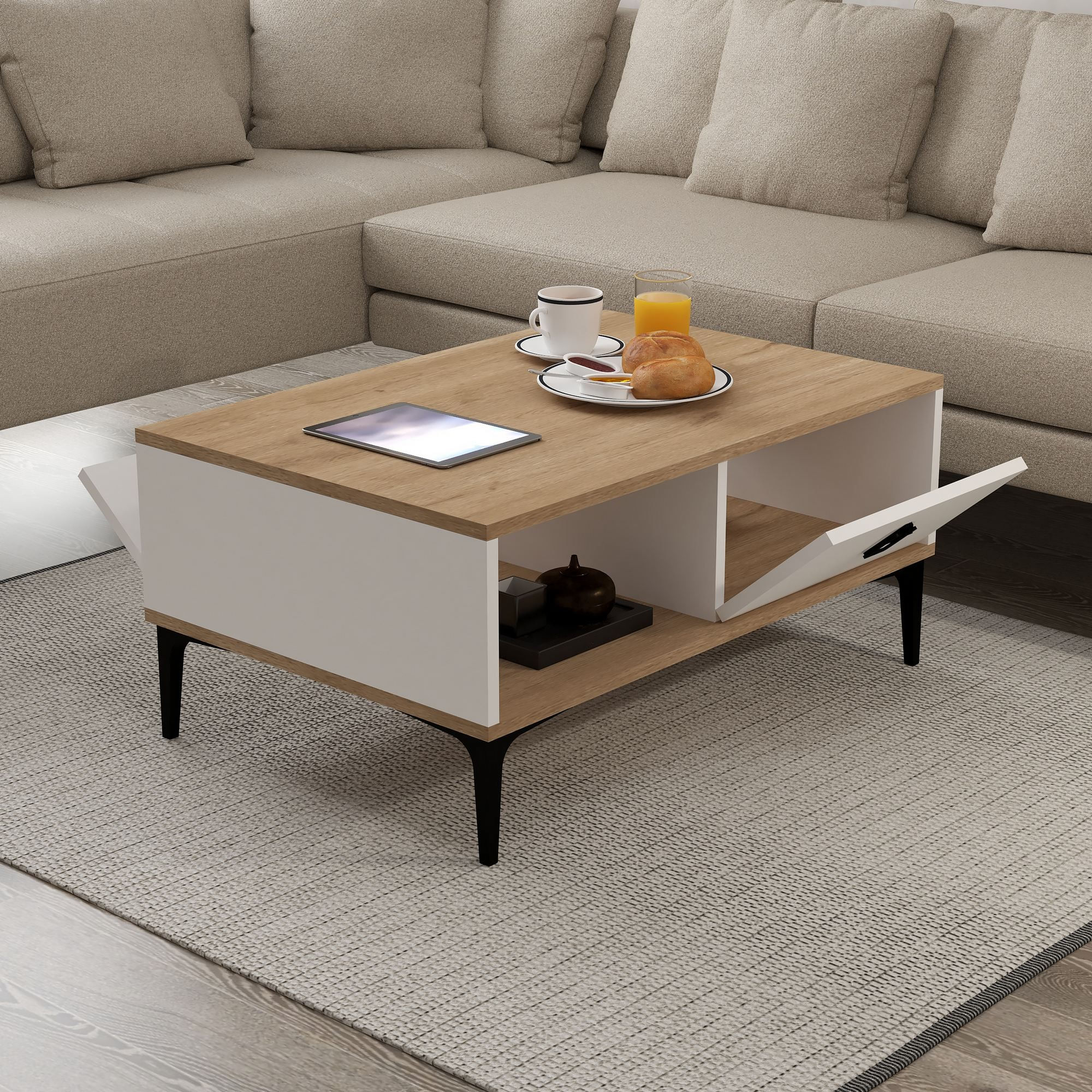 Masa de cafea Sare 2002, 90 x 41,5 x 60 cm, stejar safir alb, PAL melaminat, design compact — imaginea 2