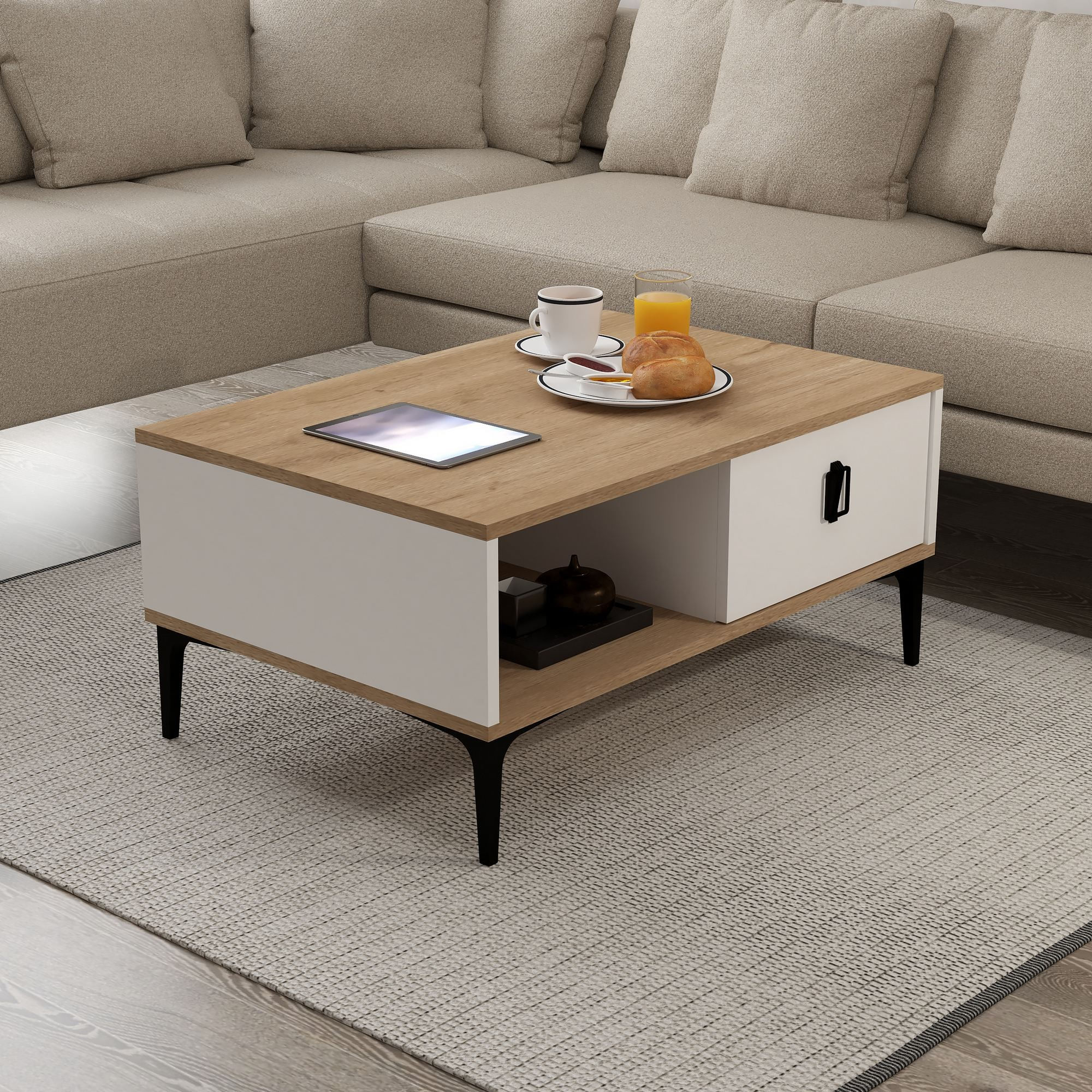 Masa de cafea Sare 2002, 90 x 41,5 x 60 cm, stejar safir alb, PAL melaminat, design compact — imaginea 3