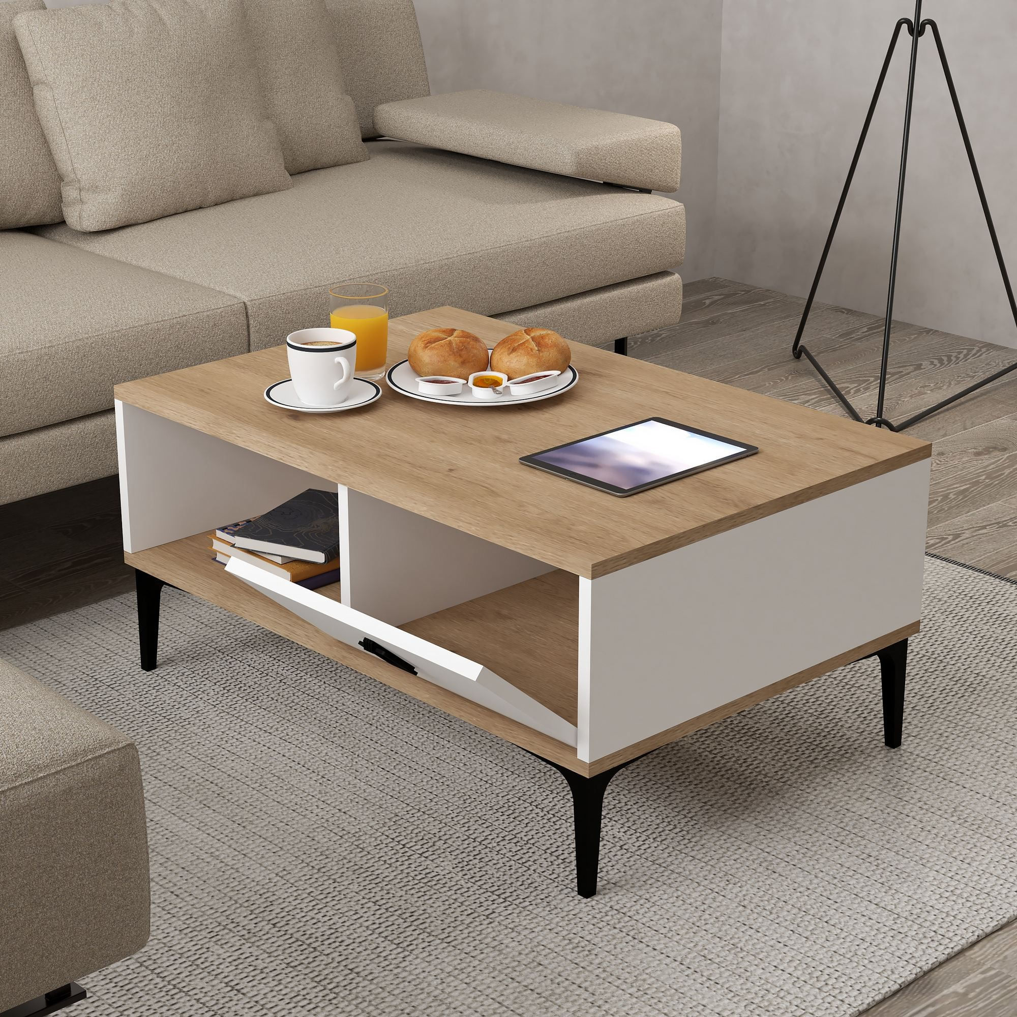 Masa de cafea Sare 2002, 90 x 41,5 x 60 cm, stejar safir alb, PAL melaminat, design compact — imaginea 4