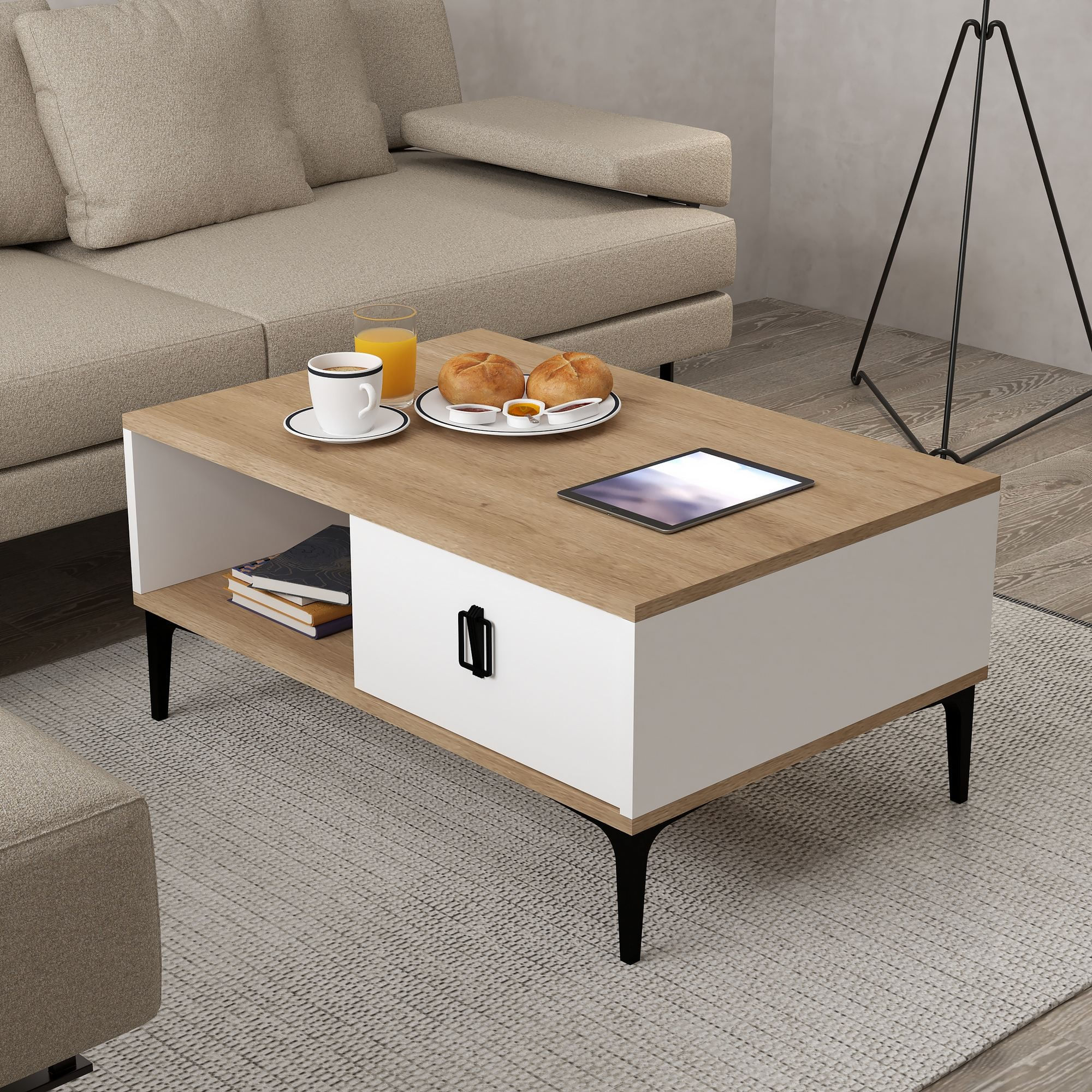 Masa de cafea Sare 2002, 90 x 41,5 x 60 cm, stejar safir alb, PAL melaminat, design compact — imaginea 5