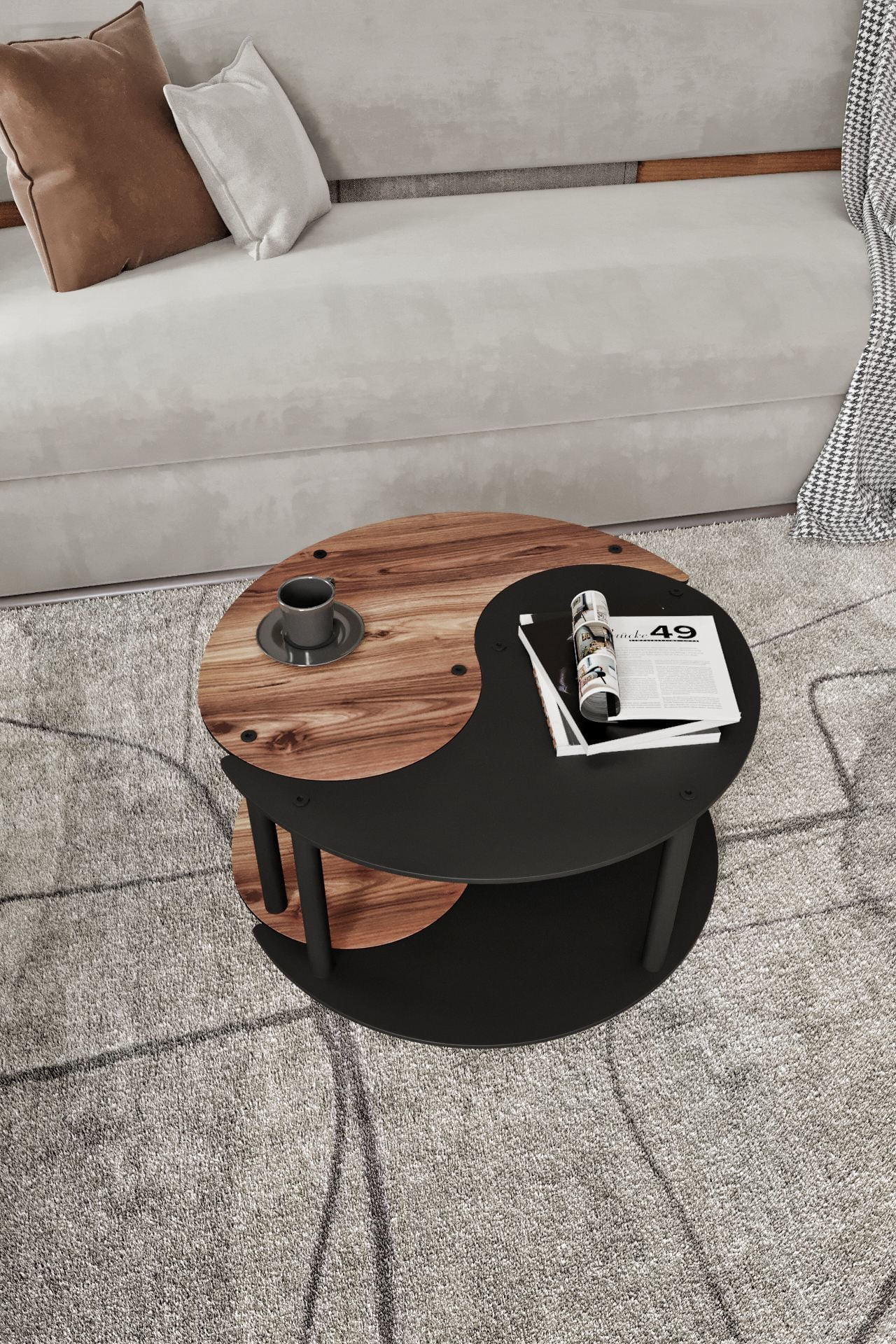 Masa de cafea Yi Yang2L 70, 70 x 38 x 70 cm, nuc, MDF, design compact — imaginea 2