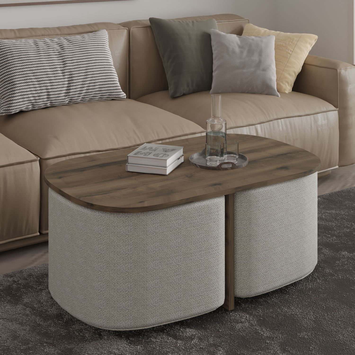 Masa de cafea Twin, 90 x 42, 9 x 45 cm, nuc antichizat, PAL melaminat, design compact, antique nuc — imaginea 5
