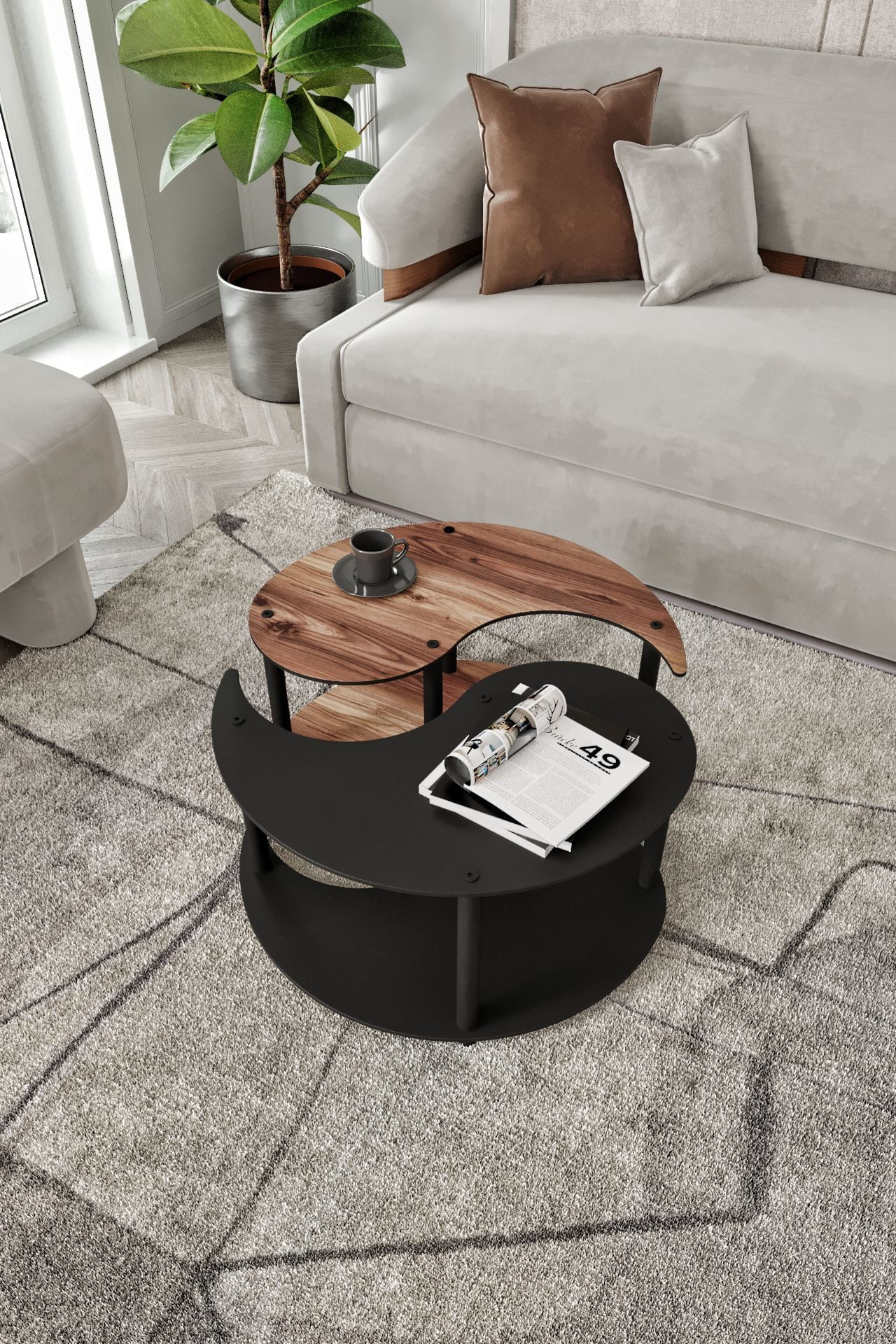 Masa de cafea Yi Yang2L 70, 70 x 38 x 70 cm, nuc, MDF, design compact — imaginea 3
