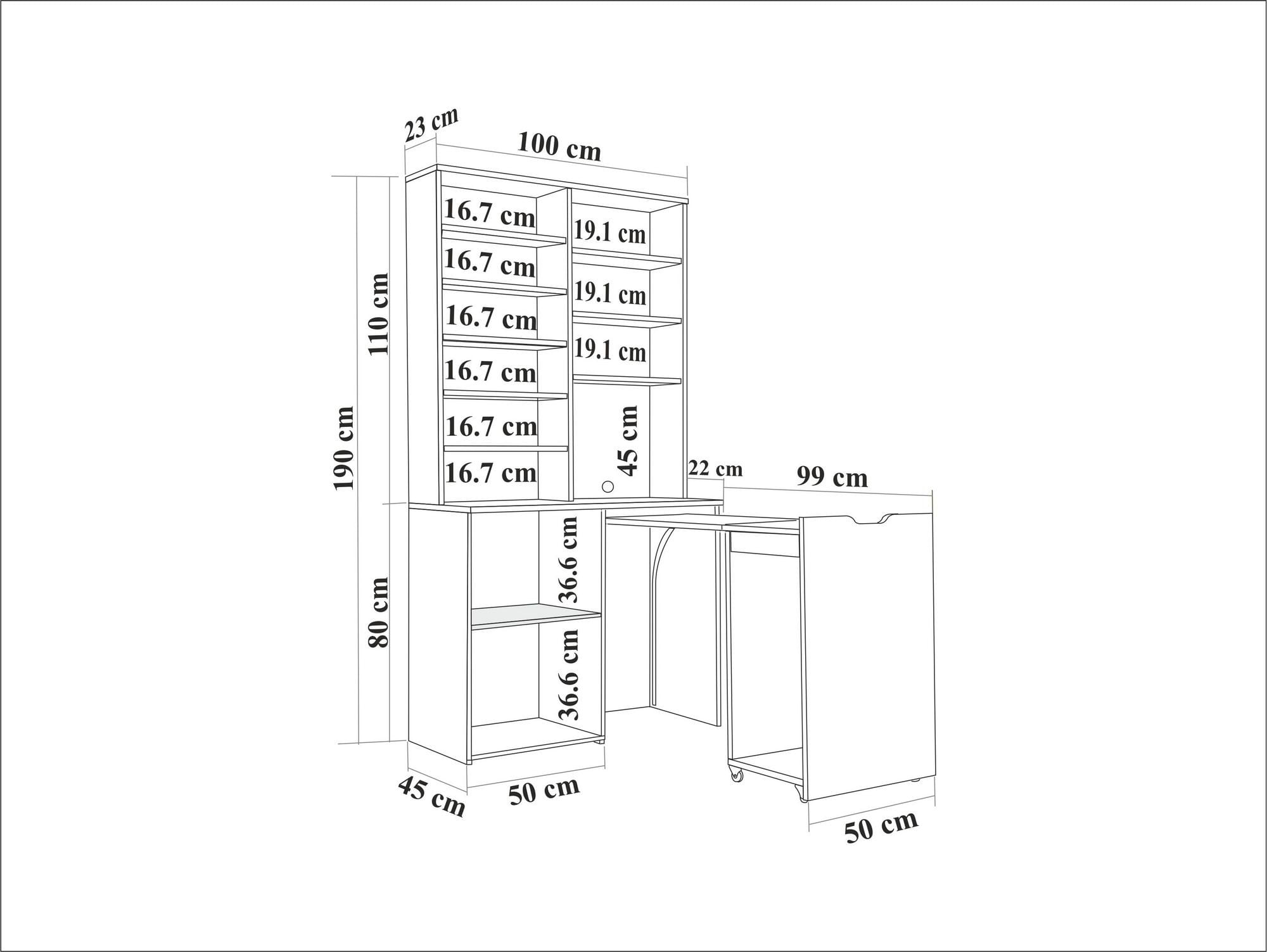 Dulap pentru cafea Flexa, 100 x 190 x 45 cm, stejar crem, PAL melaminat — imaginea 11
