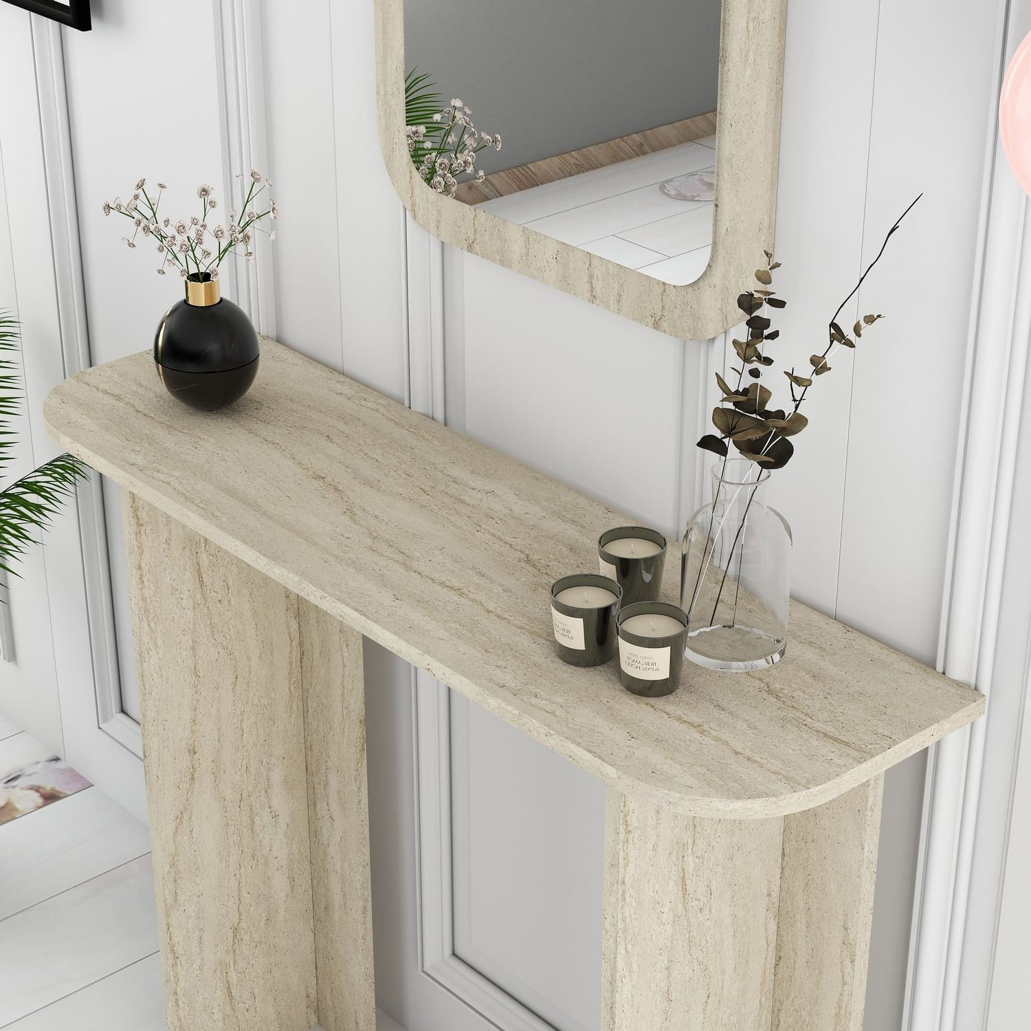 Masa de machiaj Modena Mirror, 105 x 85 x 30 cm, travertin, PAL melaminat, oglinda inclusa, capacitate 10 kg — imaginea 5