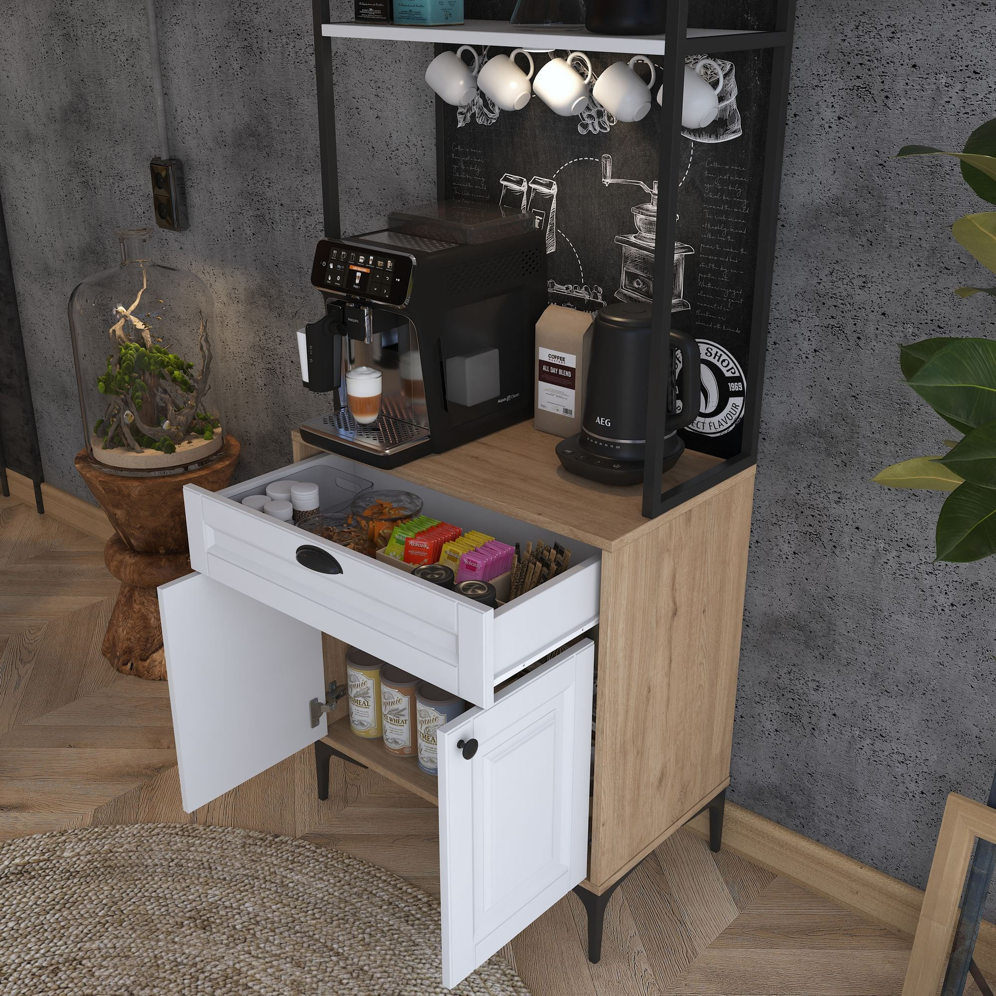 Dulap JE158, 70 x 184,6 x 40 cm, nuc alb, PAL, spatiu de depozitare, fixare pe perete — imaginea 8