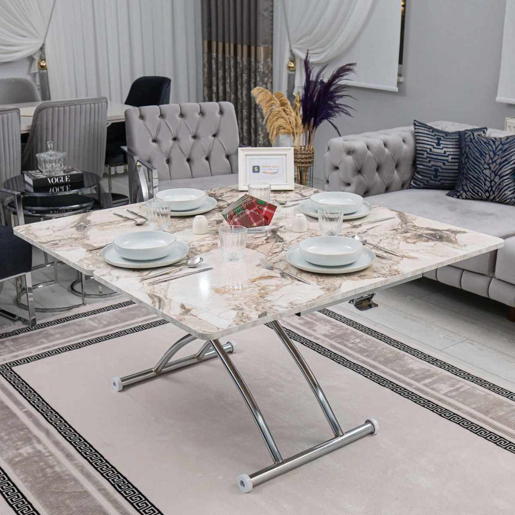Masa de cafea Juppo Ext, alb marmura crom, MDF, capacitate 125 kg, alb marble / crom — imaginea 2