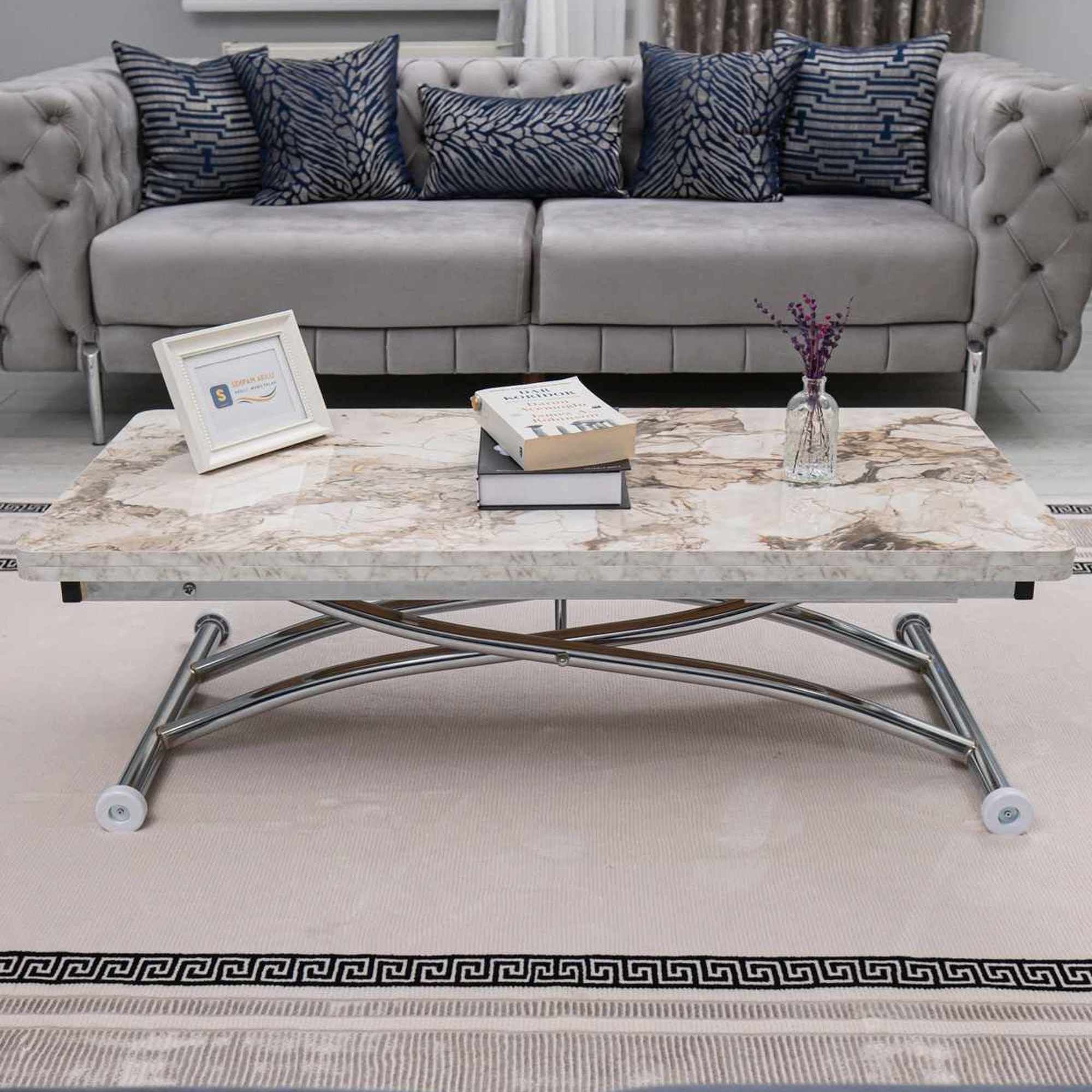 Masa de cafea Juppo Ext, alb marmura crom, MDF, capacitate 125 kg, alb marble / crom — imaginea 4