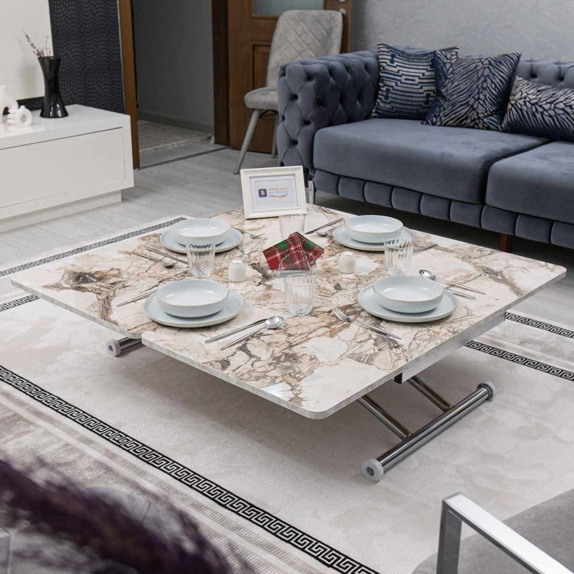 Masa de cafea Juppo Ext, alb marmura crom, MDF, capacitate 125 kg, alb marble / crom — imaginea 5