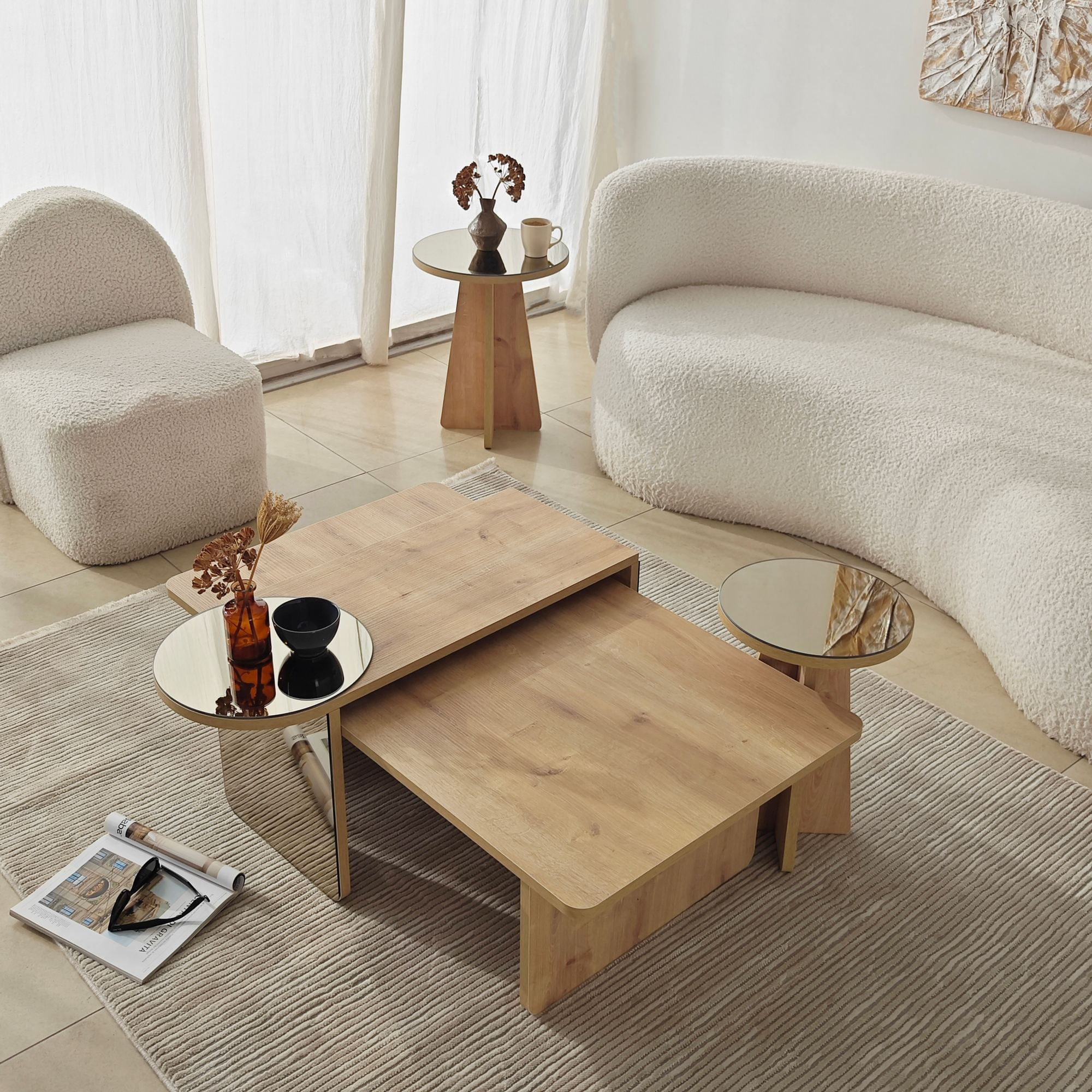Masa de cafea Luna 4, 105 x 35 x 60 cm, bronz stejar safir, PAL melaminat, design compact, bronz / saphhire stejar — imaginea 3