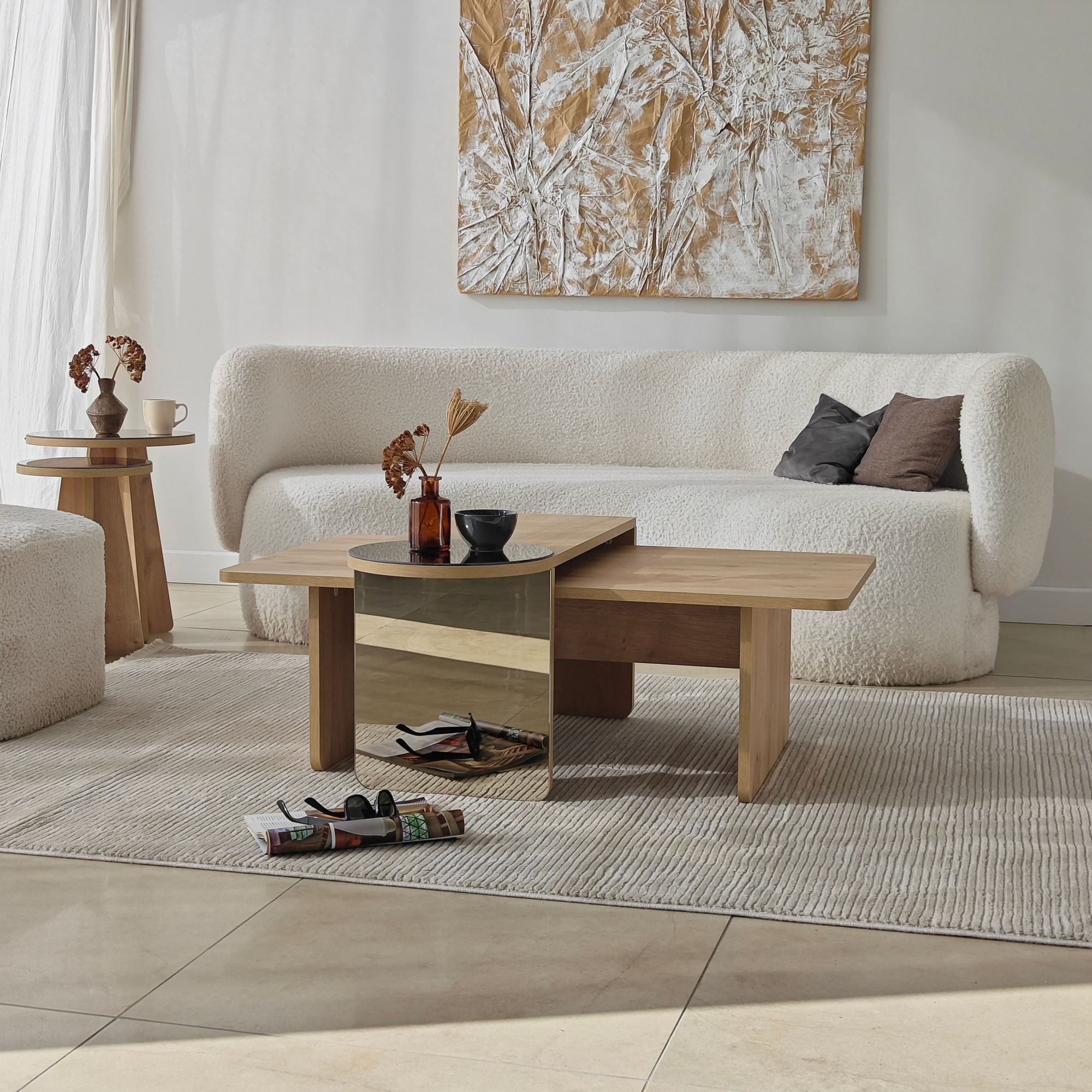 Masa de cafea Luna 4, 105 x 35 x 60 cm, bronz stejar safir, PAL melaminat, design compact, bronz / saphhire stejar — imaginea 4