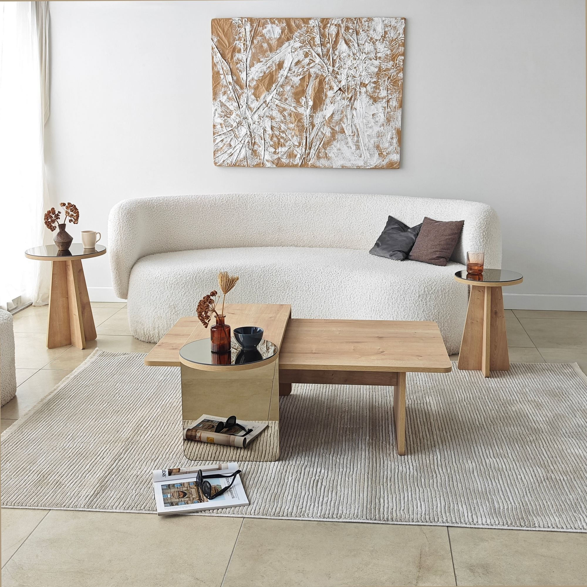 Masa de cafea Luna 4, 105 x 35 x 60 cm, bronz stejar safir, PAL melaminat, design compact, bronz / saphhire stejar — imaginea 5