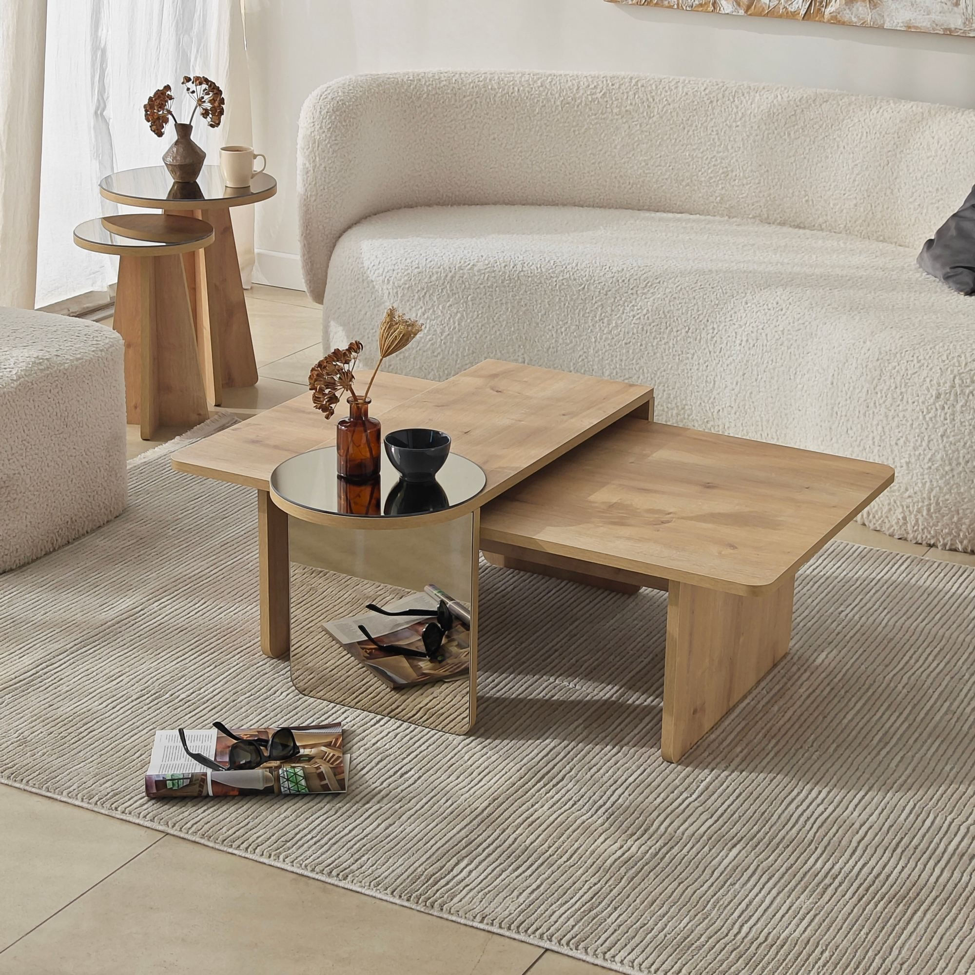Masa de cafea Luna 4, 105 x 35 x 60 cm, bronz stejar safir, PAL melaminat, design compact, bronz / saphhire stejar — imaginea 6