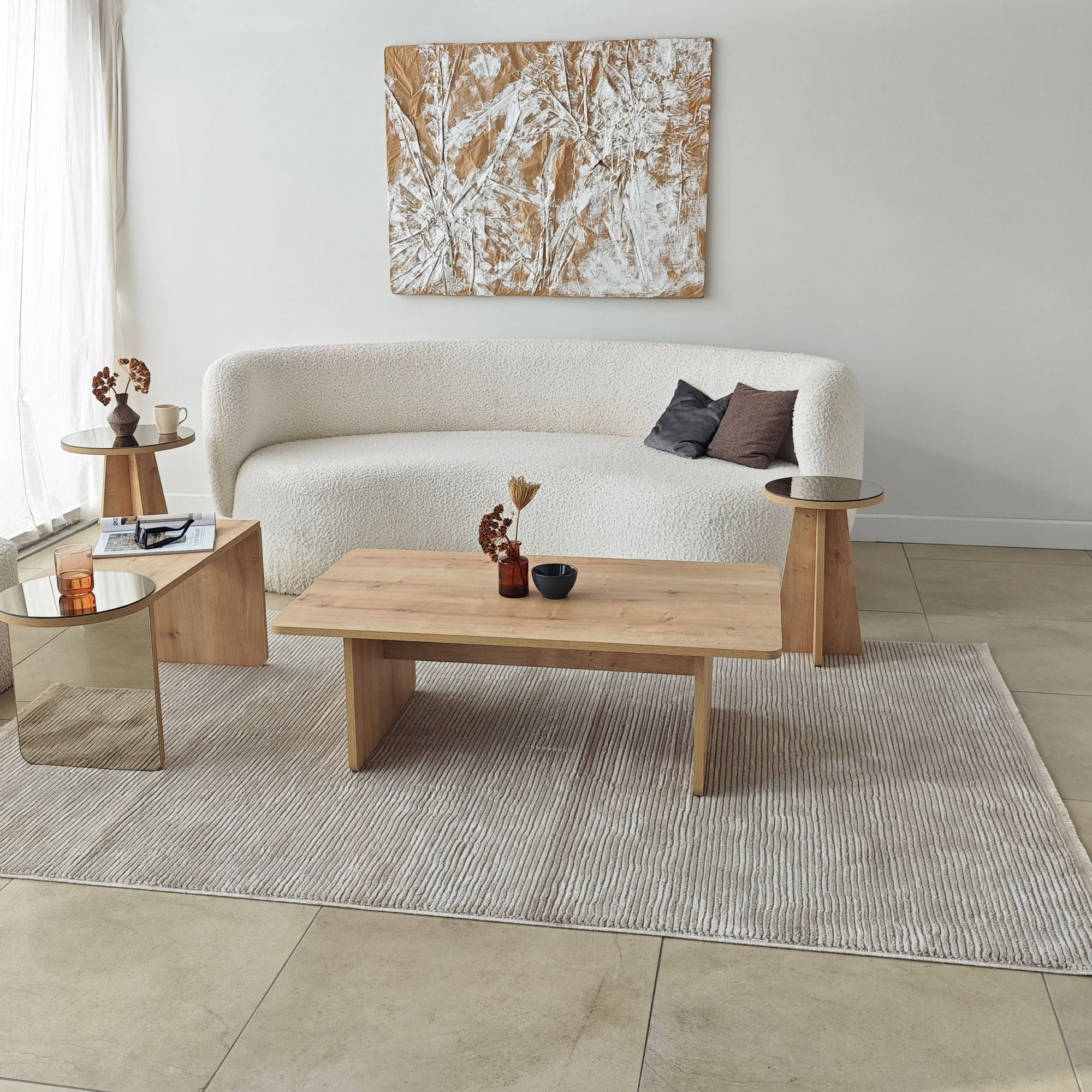 Masa de cafea Luna 4, 105 x 35 x 60 cm, bronz stejar safir, PAL melaminat, design compact, bronz / saphhire stejar — imaginea 7