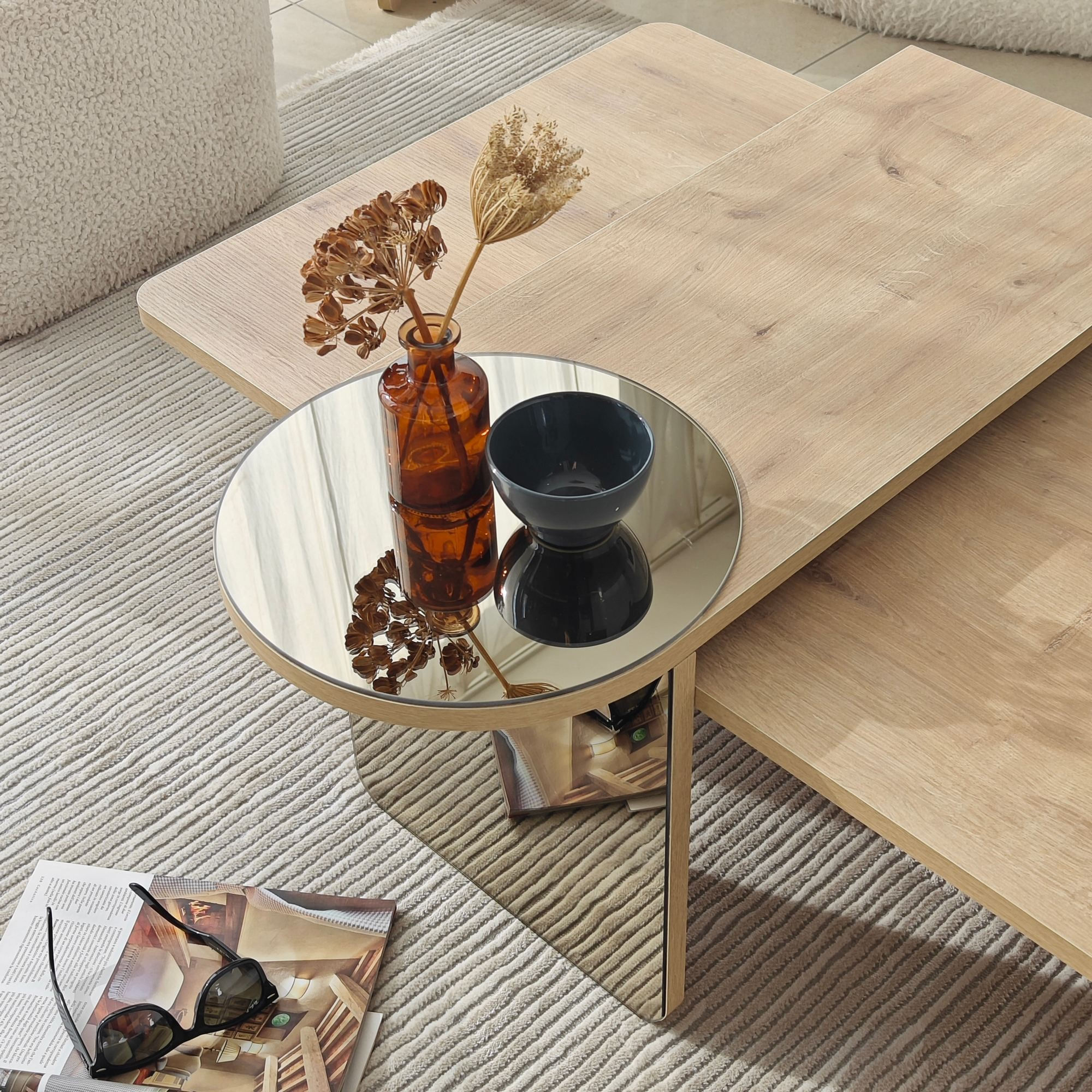 Masa de cafea Luna 4, 105 x 35 x 60 cm, bronz stejar safir, PAL melaminat, design compact, bronz / saphhire stejar — imaginea 8