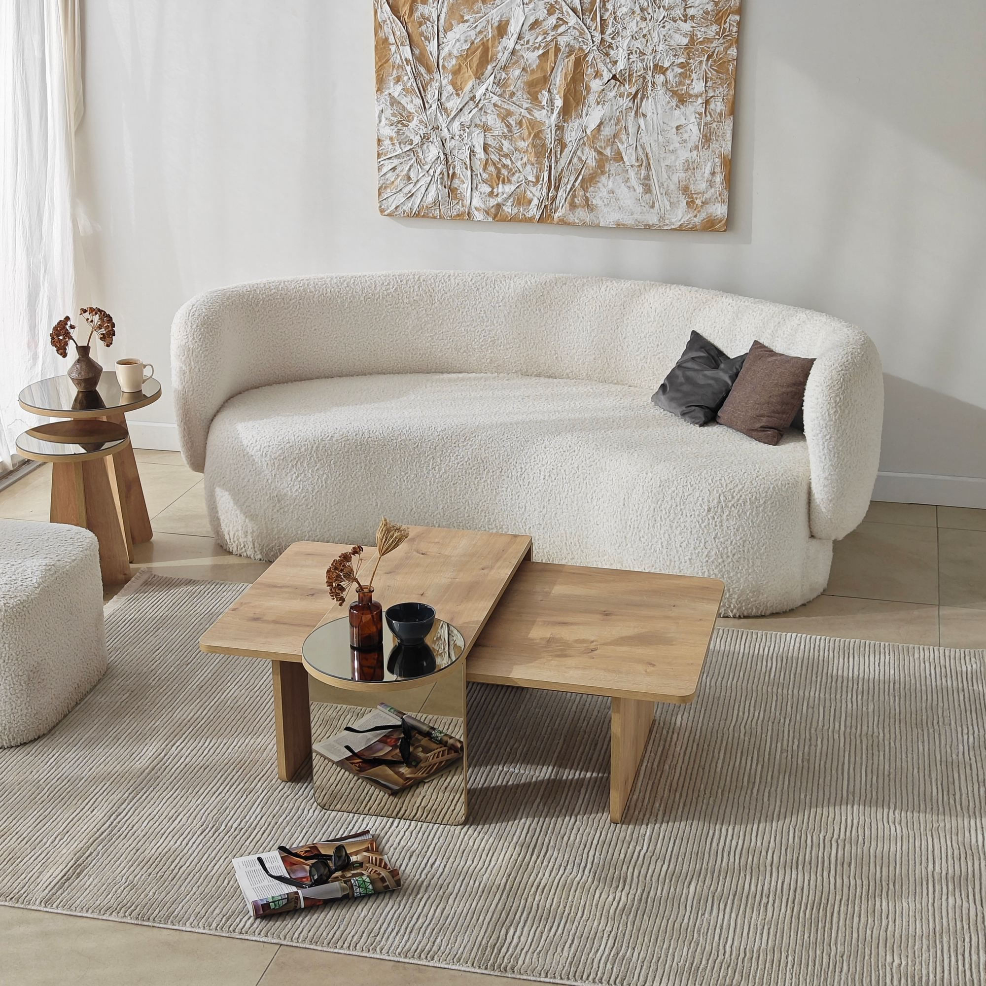 Masa de cafea Luna 4, 105 x 35 x 60 cm, bronz stejar safir, PAL melaminat, design compact, bronz / saphhire stejar — imaginea 9