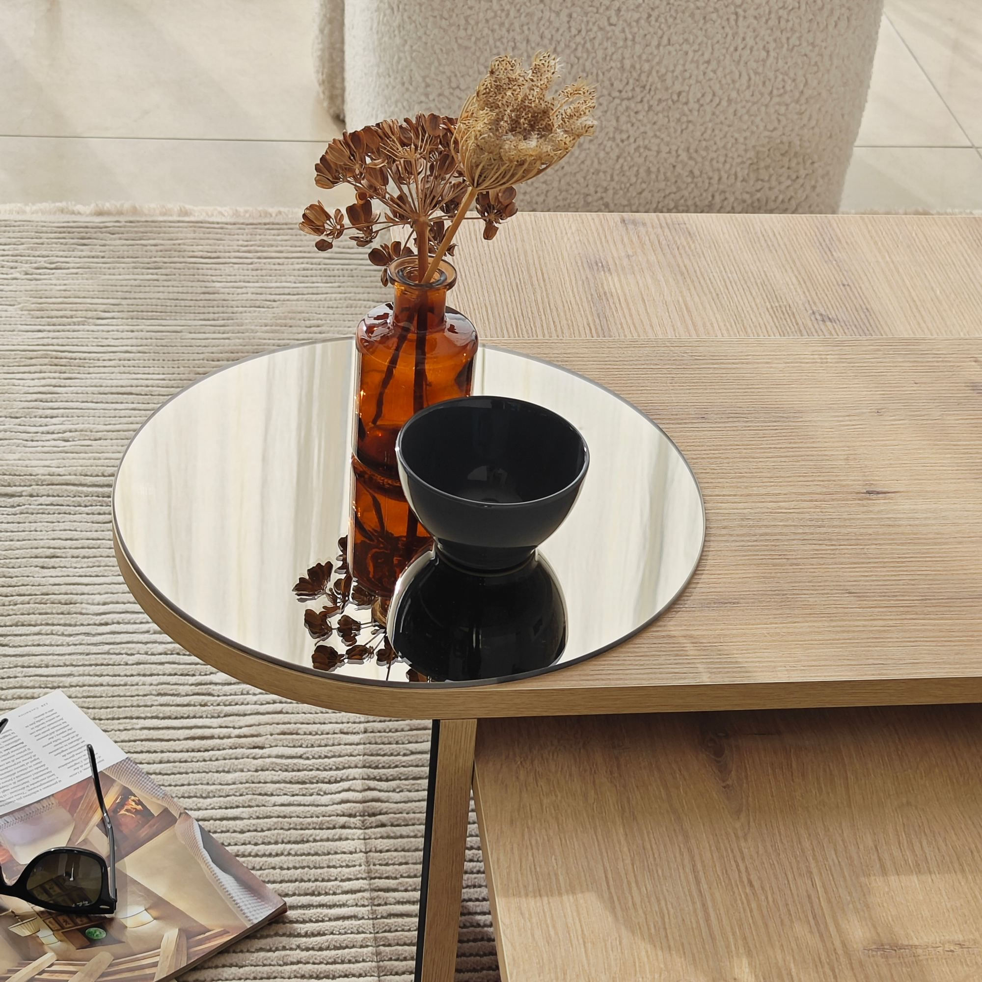Masa de cafea Luna 4, 105 x 35 x 60 cm, bronz stejar safir, PAL melaminat, design compact, bronz / saphhire stejar — imaginea 10