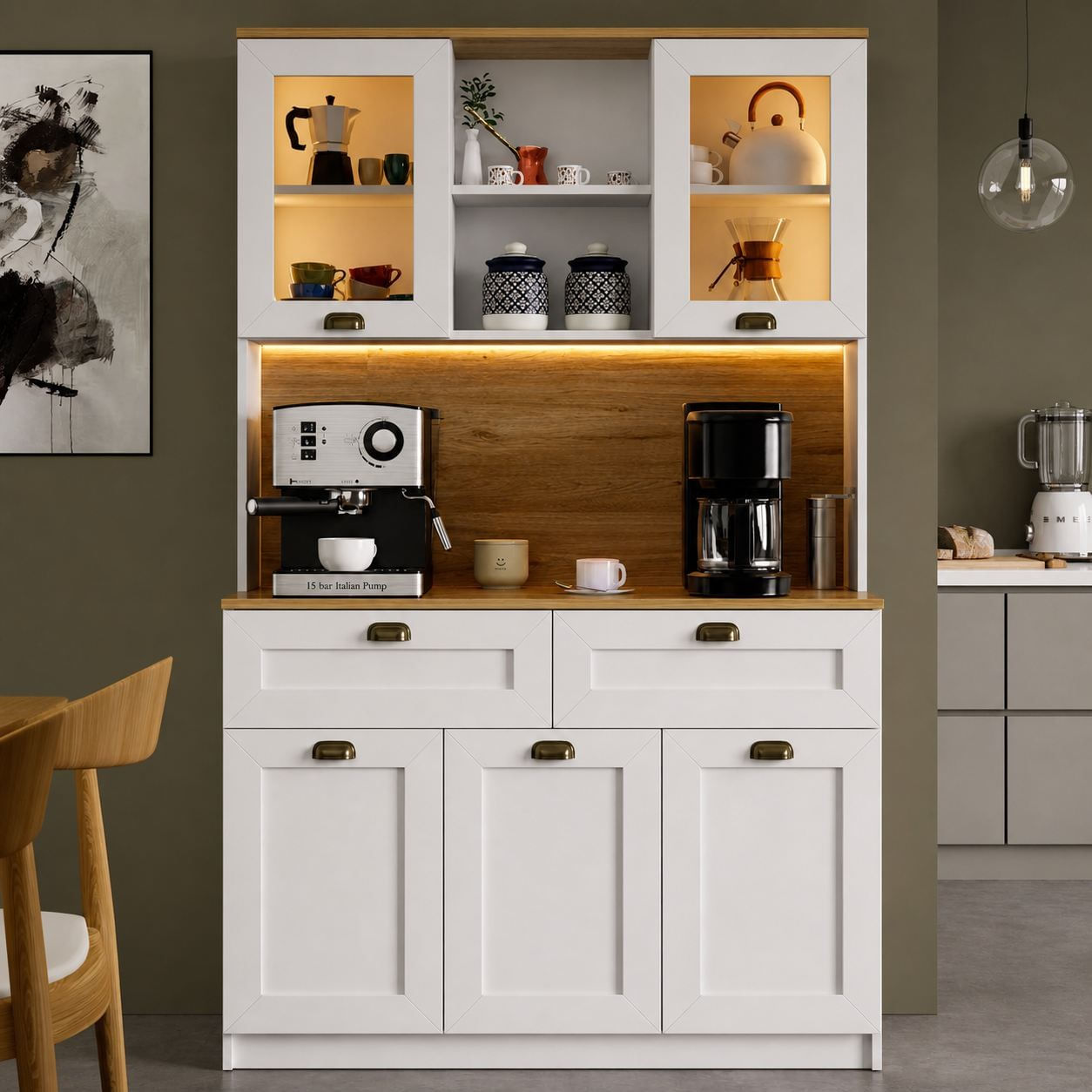 Dulap pentru cafea Vionna 1600-221, 120 x 191,8 x 44 cm, alb, PAL melaminat, spatiu de depozitare, fixare pe perete — imaginea 2