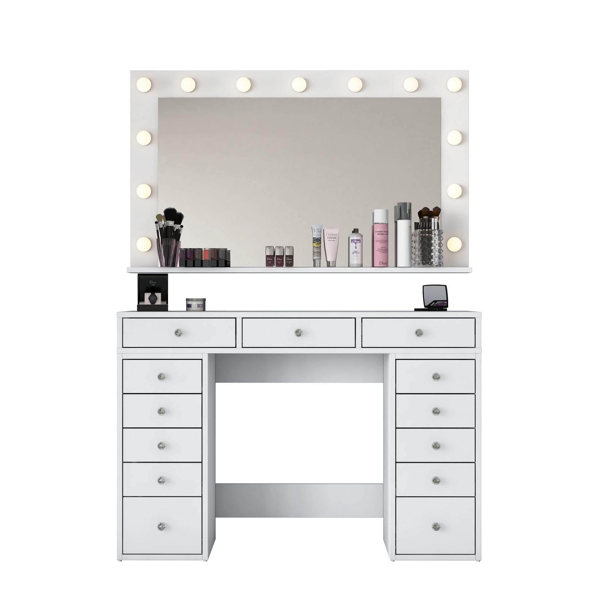 Masa de machiaj BJ198, 120 x 81,6 x 44,5 cm, alb, PAL, oglinda LED — imaginea 2