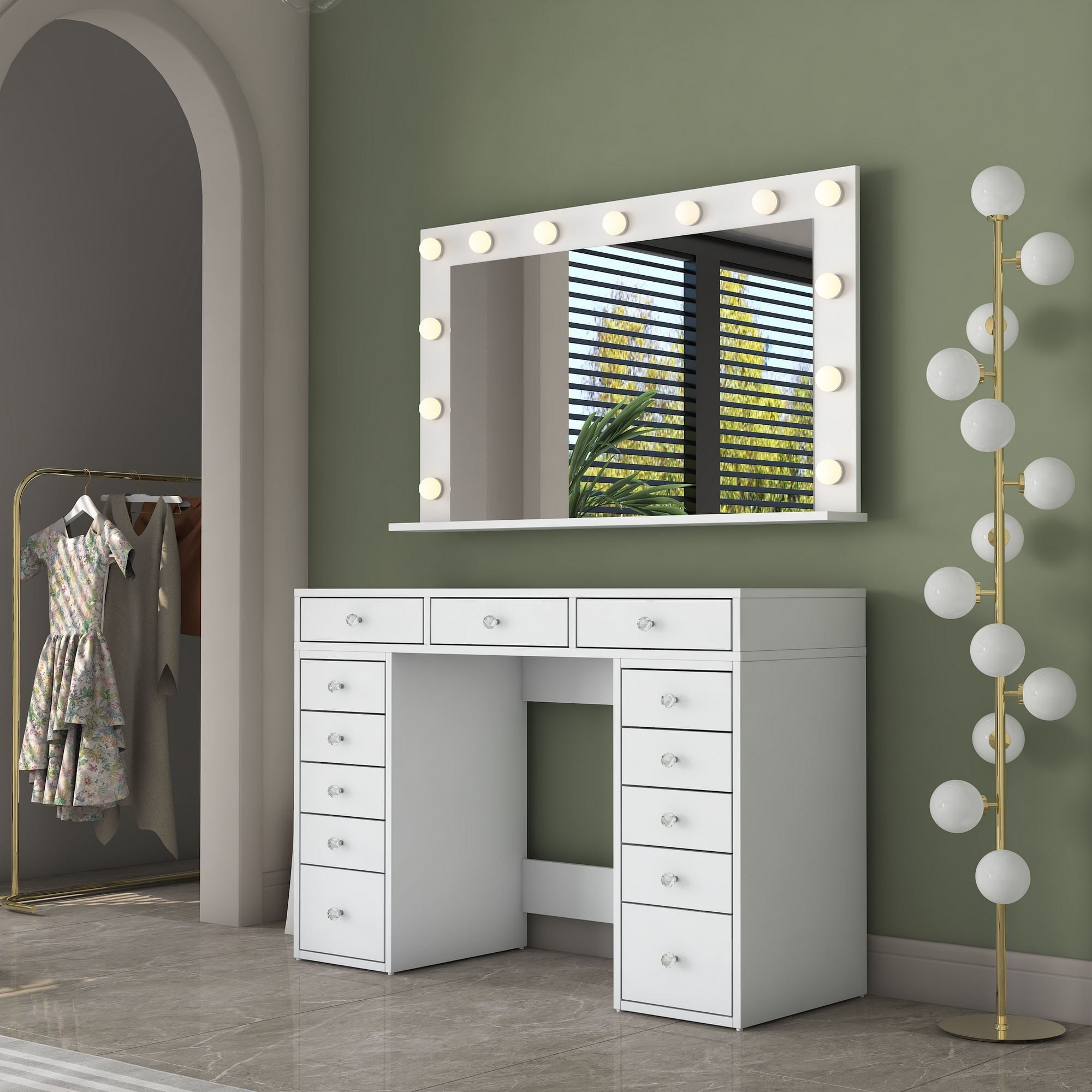 Masa de machiaj BJ198, 120 x 81,6 x 44,5 cm, alb, PAL, oglinda LED — imaginea 5