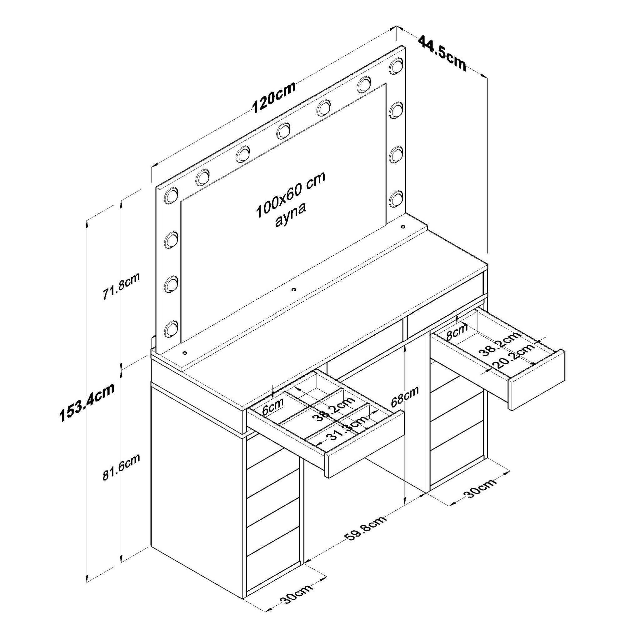 Masa de machiaj BJ198, 120 x 81,6 x 44,5 cm, alb, PAL, oglinda LED — imaginea 6