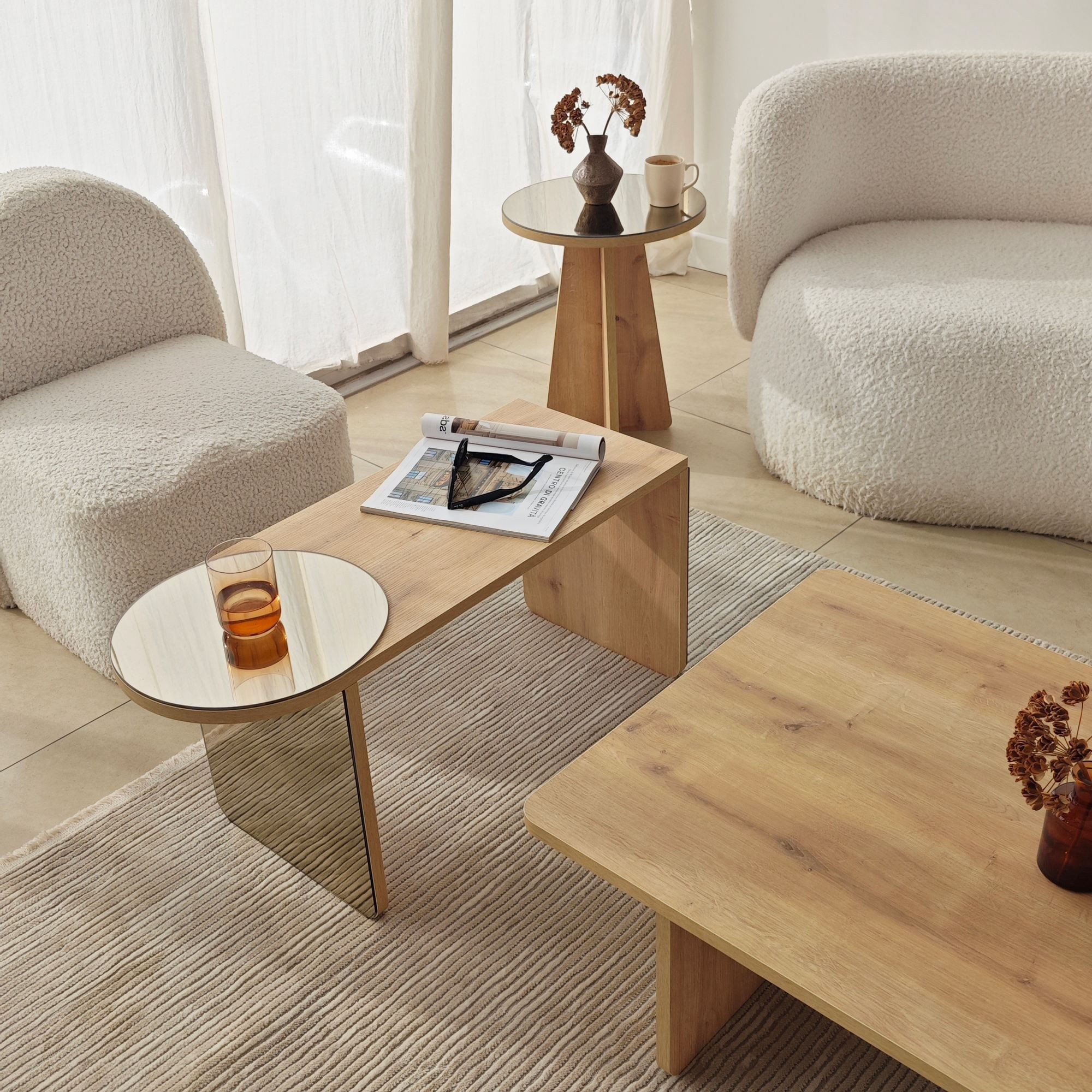 Masa de cafea Luna 4, 105 x 35 x 60 cm, bronz stejar safir, PAL melaminat, design compact, bronz / saphhire stejar — imaginea 11