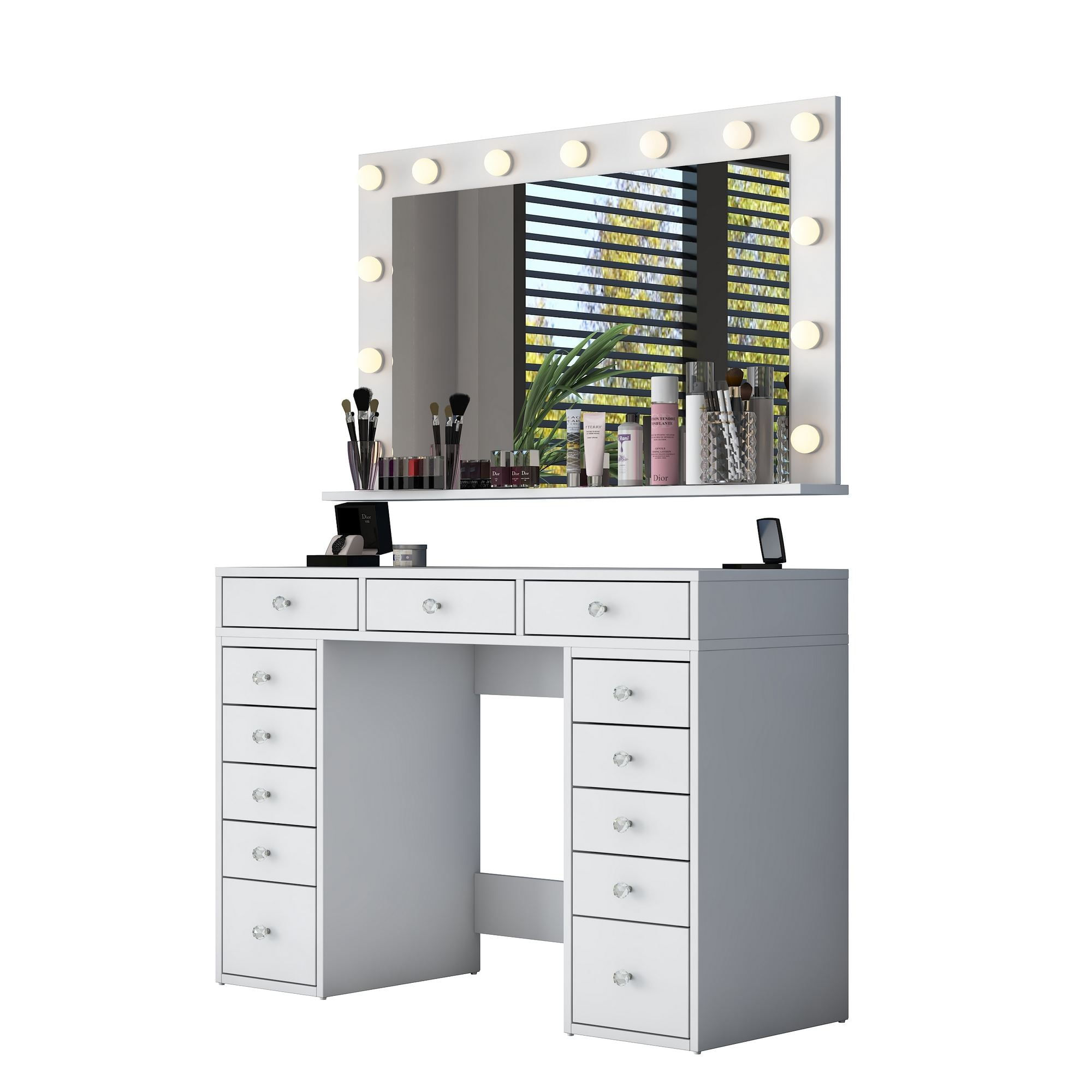 Masa de machiaj BJ198, 120 x 81,6 x 44,5 cm, alb, PAL, oglinda LED — imaginea 9