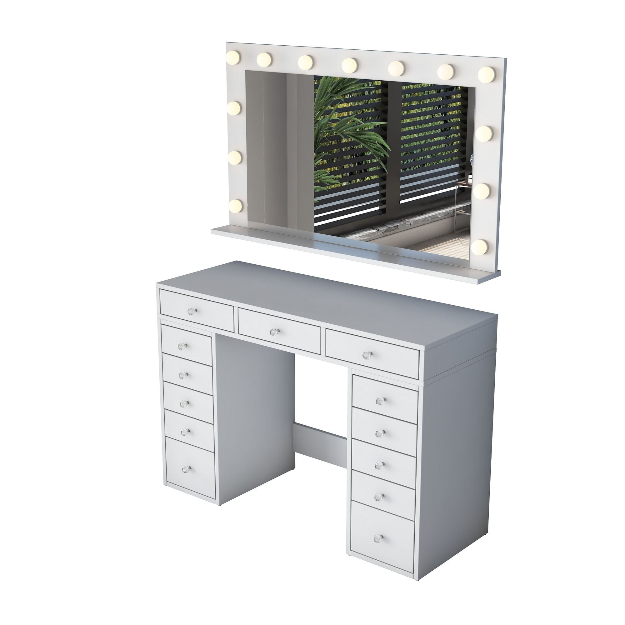 Masa de machiaj BJ198, 120 x 81,6 x 44,5 cm, alb, PAL, oglinda LED — imaginea 11
