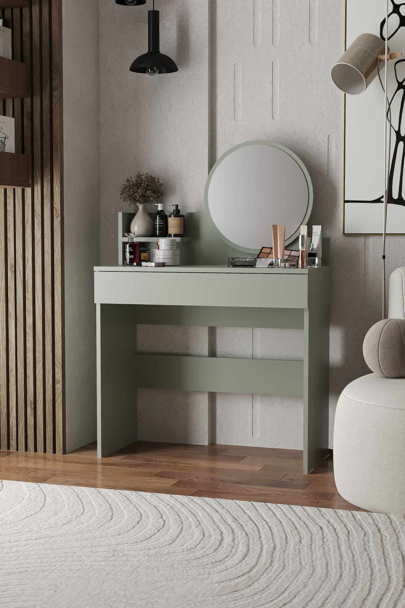 Masa de machiaj Harmony Mini rotunda, 90 x 133 x 40 cm, frasin verde, PAL melaminat, ash verde — imaginea 2