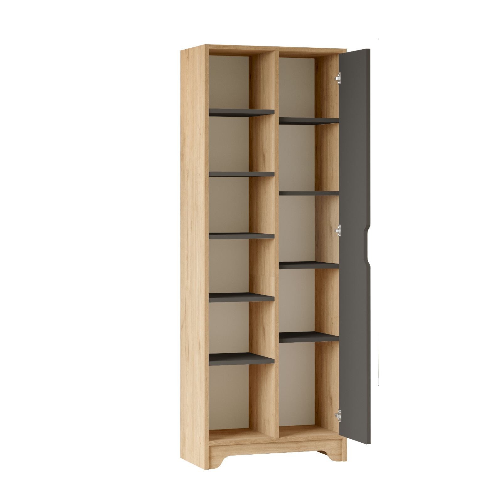 Dulap LIB2-SA, 72 x 180 x 34 cm, stejar antracit, PAL melaminat, spatiu de depozitare, fixare pe perete — imaginea 3