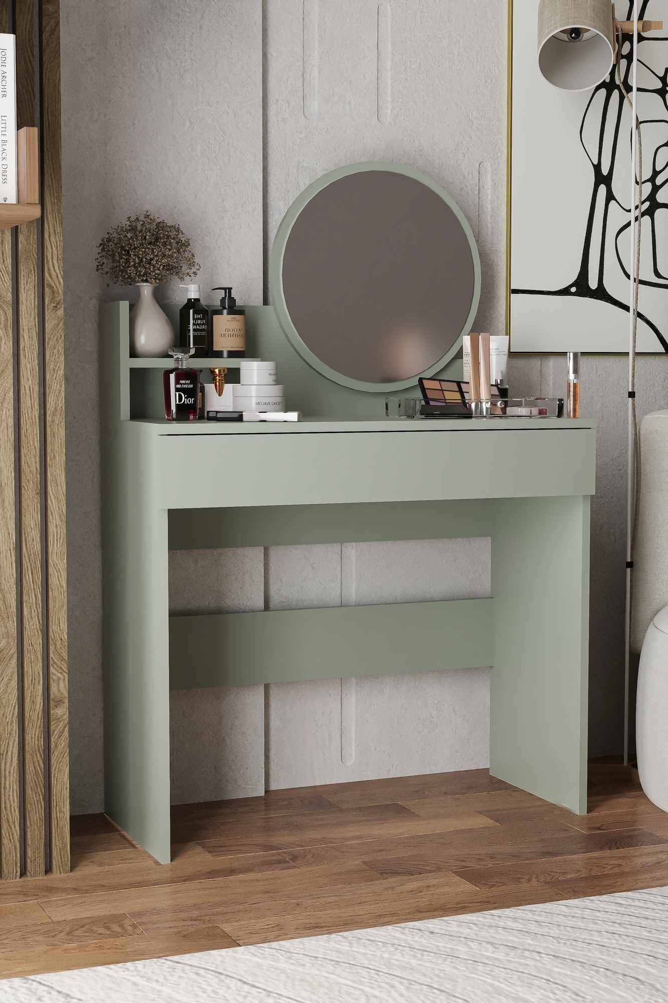 Masa de machiaj Harmony Mini rotunda, 90 x 133 x 40 cm, frasin verde, PAL melaminat, ash verde — imaginea 6