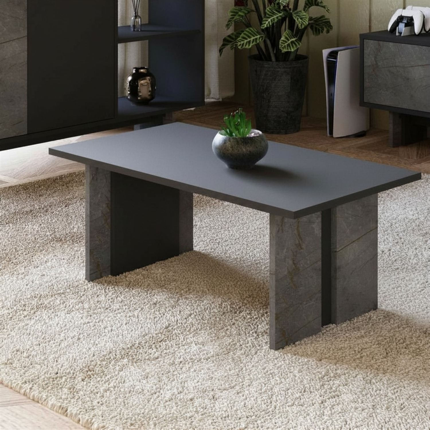 Masa de cafea Ravello, 90 x 40 x 50 cm, marmura antracit, PAL melaminat, design compact, marble / antracit — imaginea 4