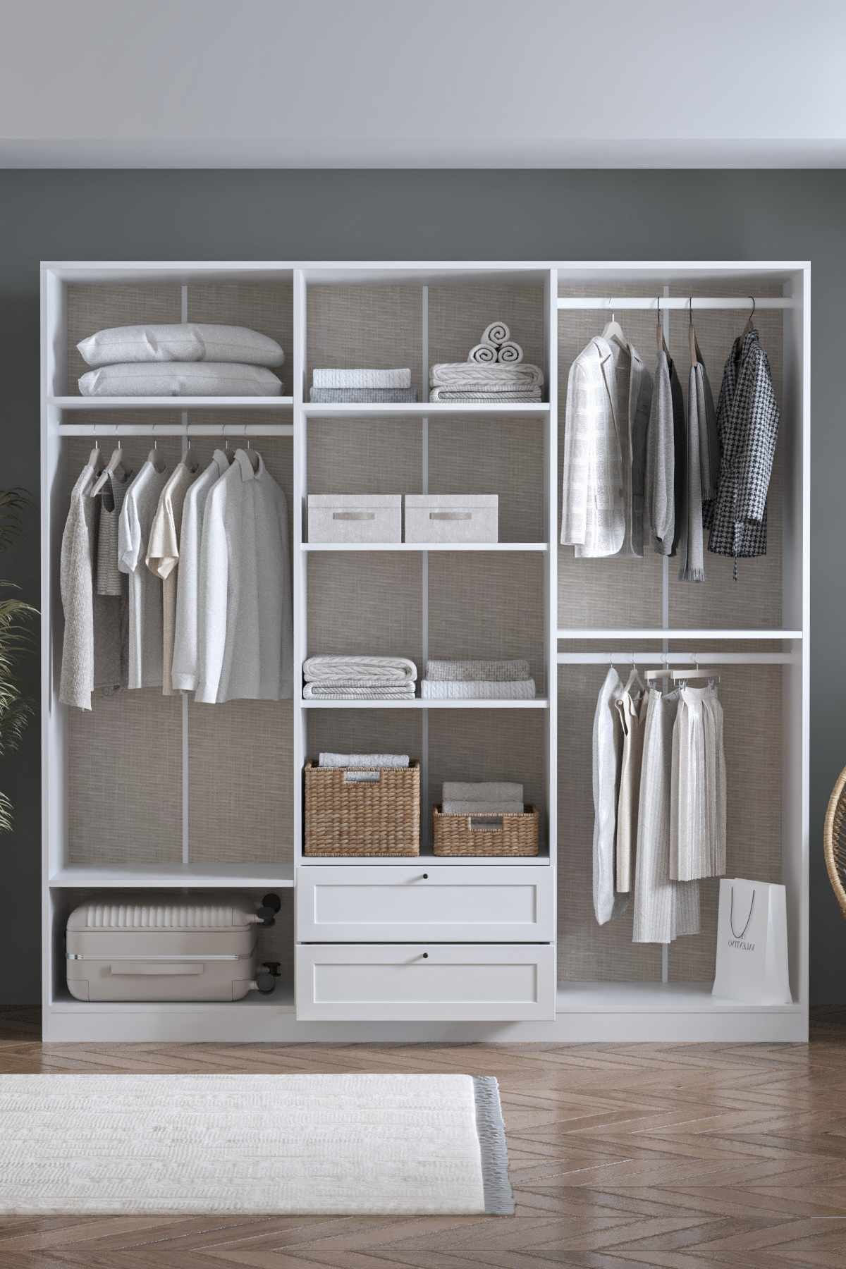 Dulap haine Terra 6 210, 205 x 210 x 52 cm, alb, PAL melaminat, organizare haine — imaginea 2