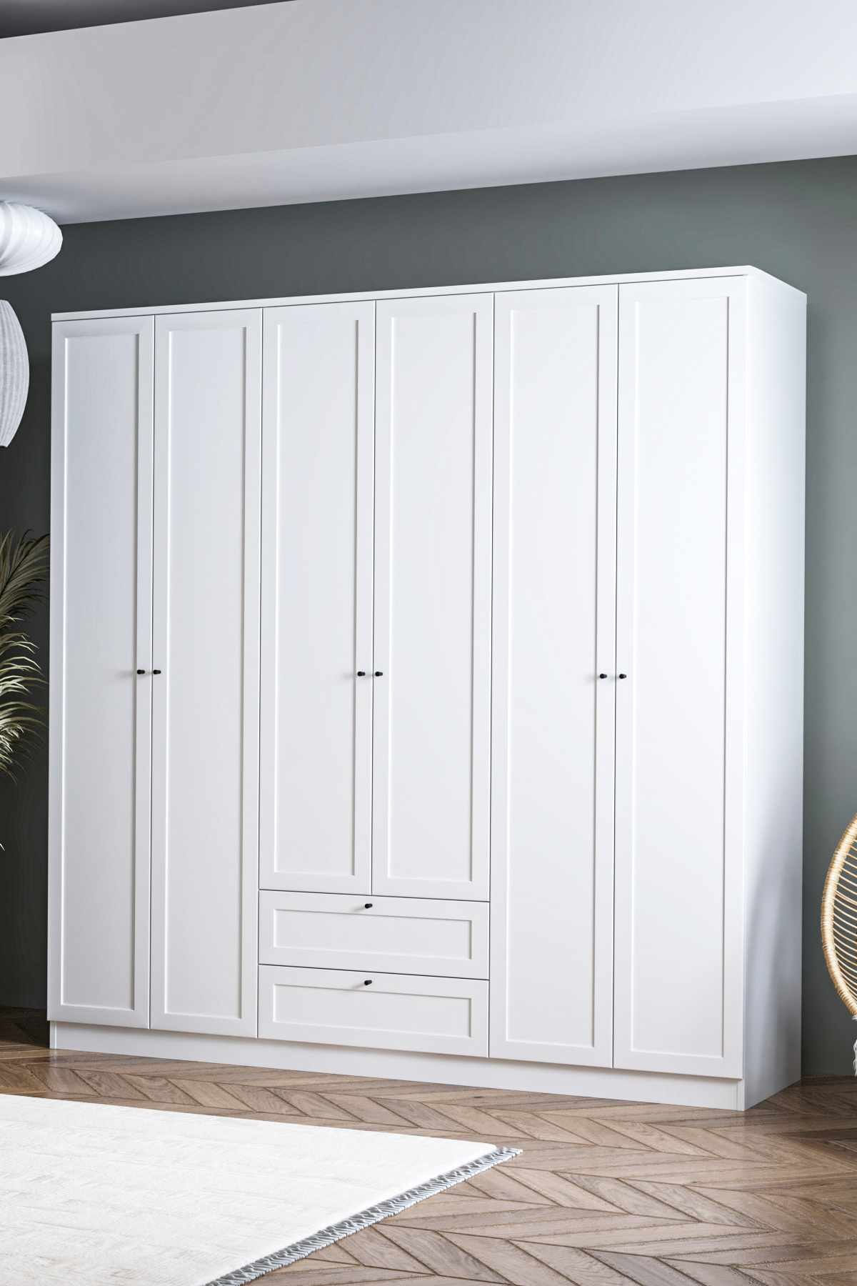 Dulap haine Terra 6 210, 205 x 210 x 52 cm, alb, PAL melaminat, organizare haine — imaginea 3
