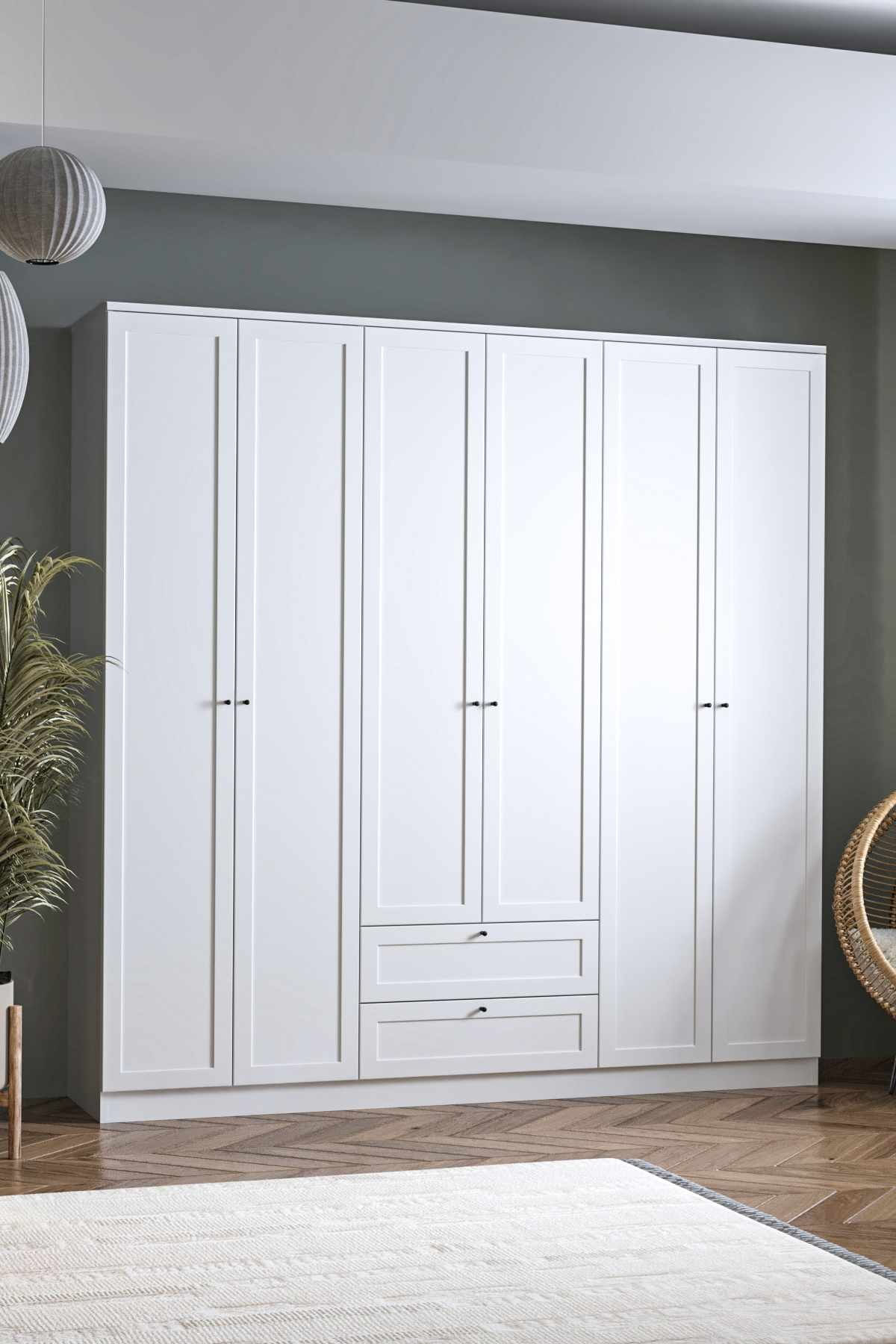 Dulap haine Terra 6 210, 205 x 210 x 52 cm, alb, PAL melaminat, organizare haine — imaginea 7