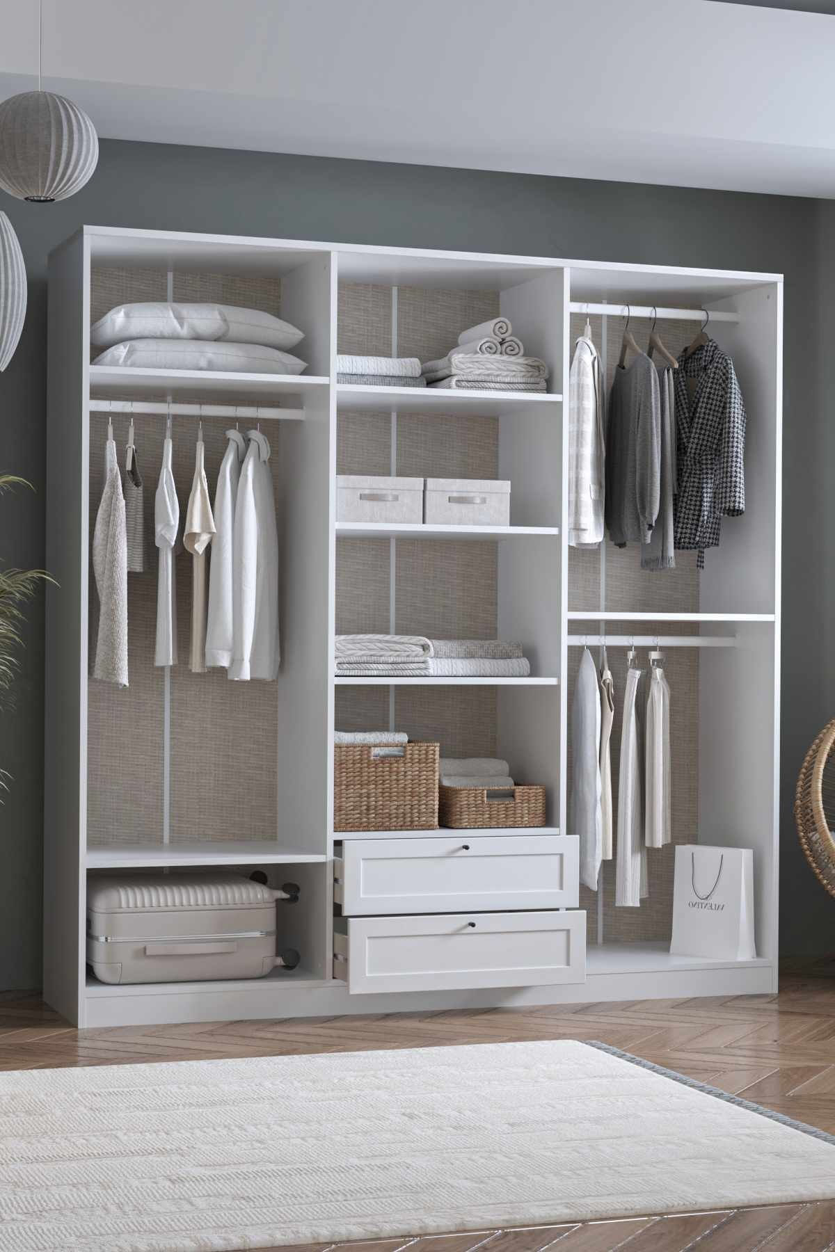Dulap haine Terra 6 210, 205 x 210 x 52 cm, alb, PAL melaminat, organizare haine — imaginea 8